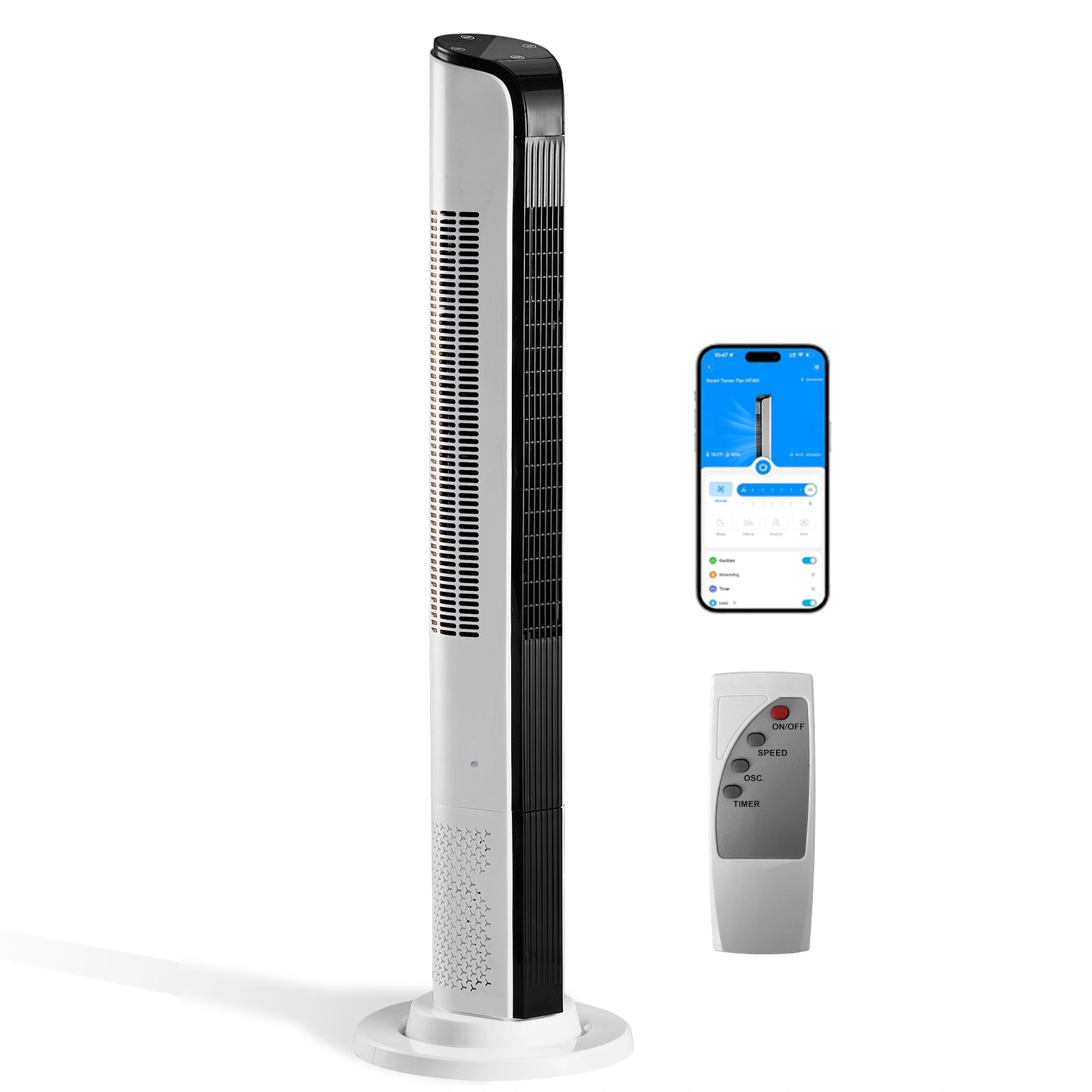 42 Inch Tower Fan, WiFi App/Remote Control, Cylindrical Tower Fan w/Digital Display, 110V 65W All-Copper Motor, 3 Speeds 3 Modes, 12H Timer for Home view 2