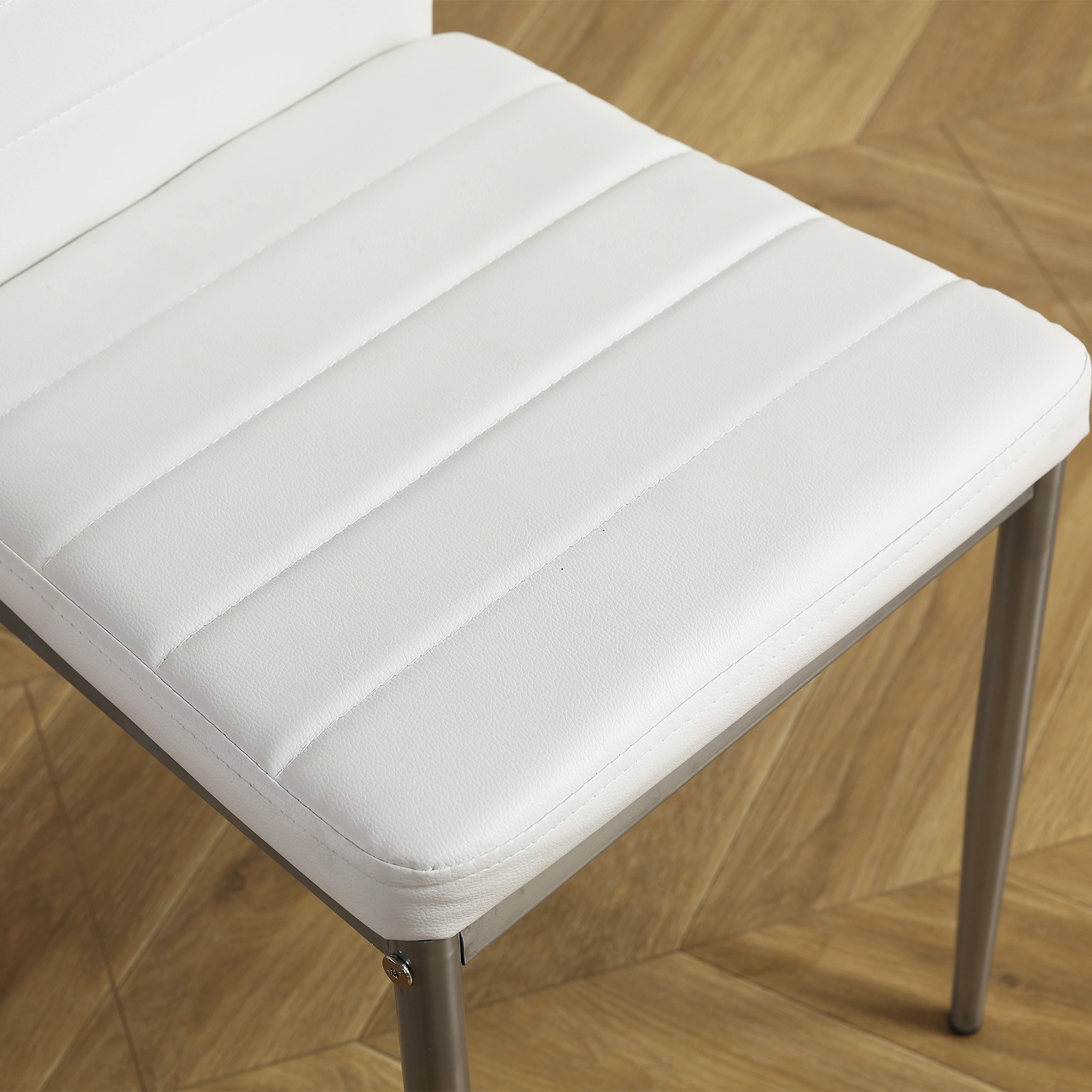 4pcs backrest cushion horizontal sewing decoration PU leather dining chair round tube white cushion gray leg N201 view 15