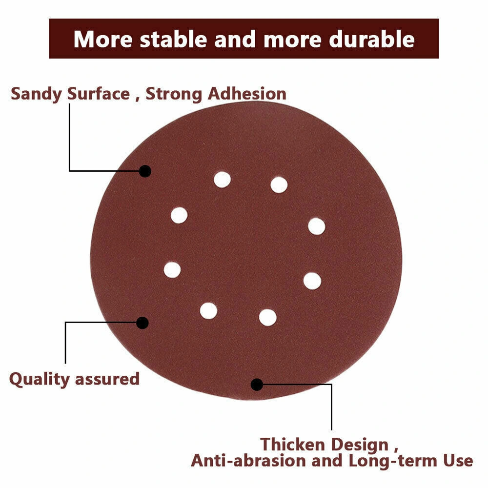 125x125mm 5" Sanding Discs, 125 Pcs Mixed Grit 40/60/80/120/240, Orbital Sander 8-Hole view 4