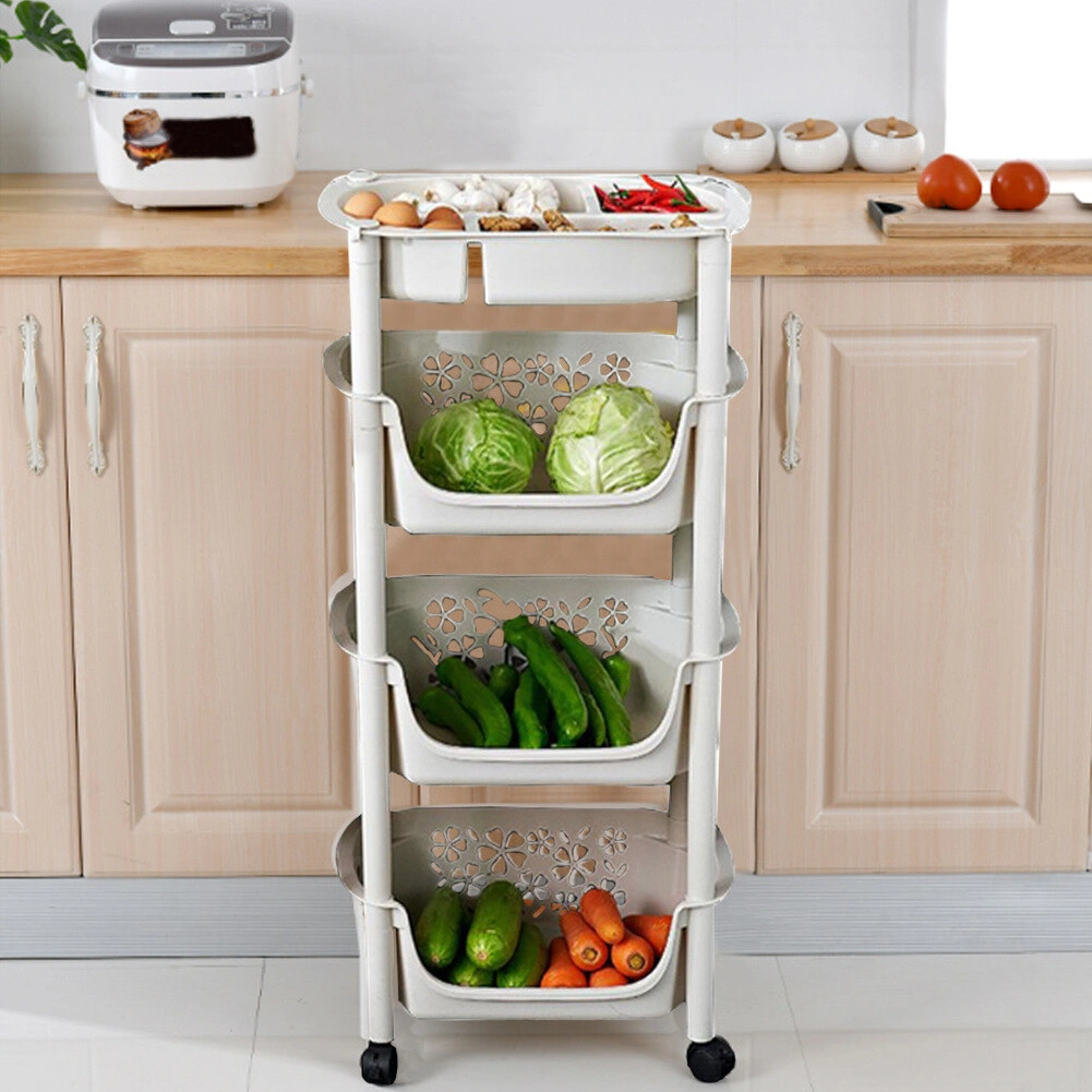 4 Tier Kitchen Storage Trolley with Baskets, Fruit & Vegetable Rack on Wheels, Organizer view 3