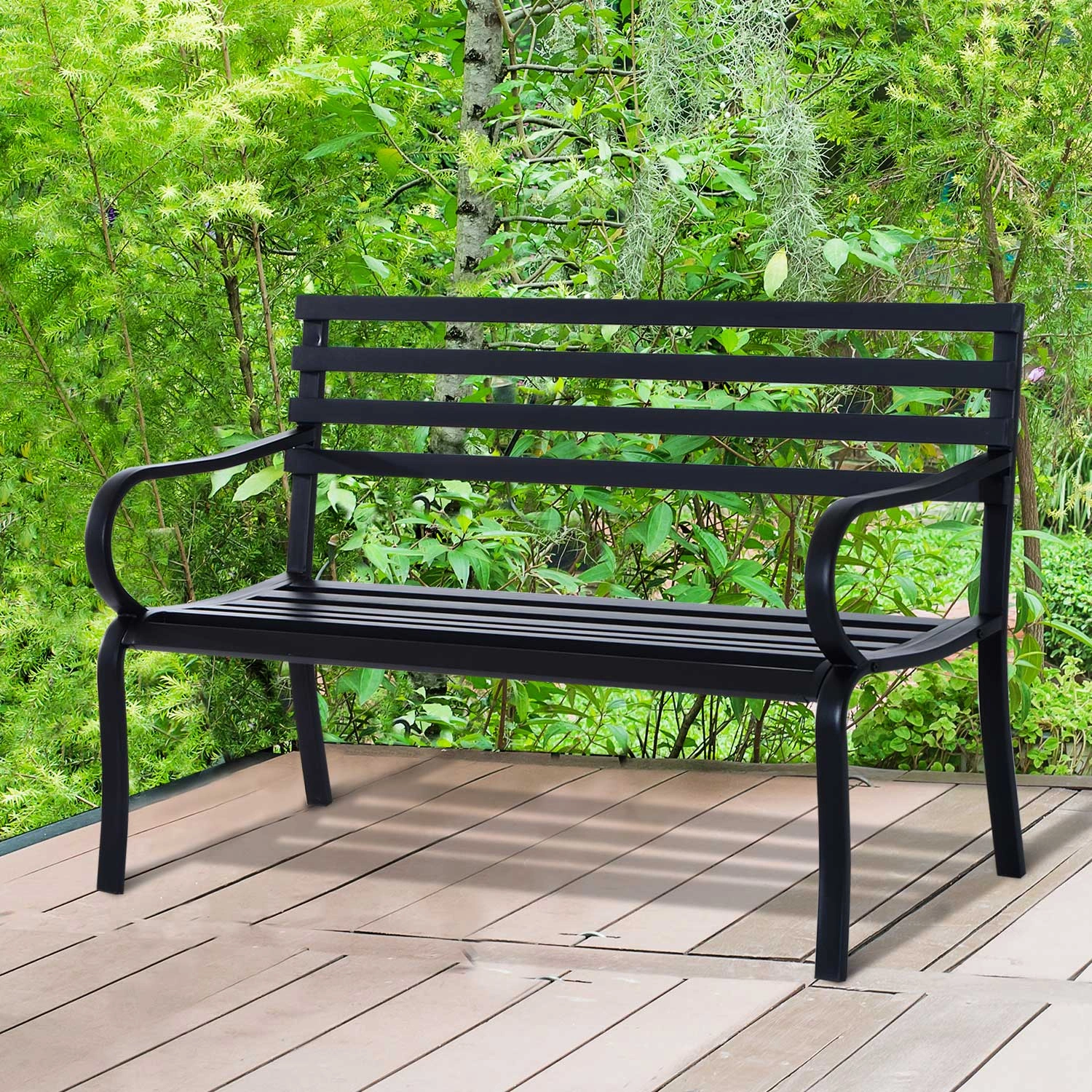 Outdoor Garden Bench Seat, Durable Metal Frame Bench for Patio Yard Deck, Weather Resistant Garden Chair & Bench Combo