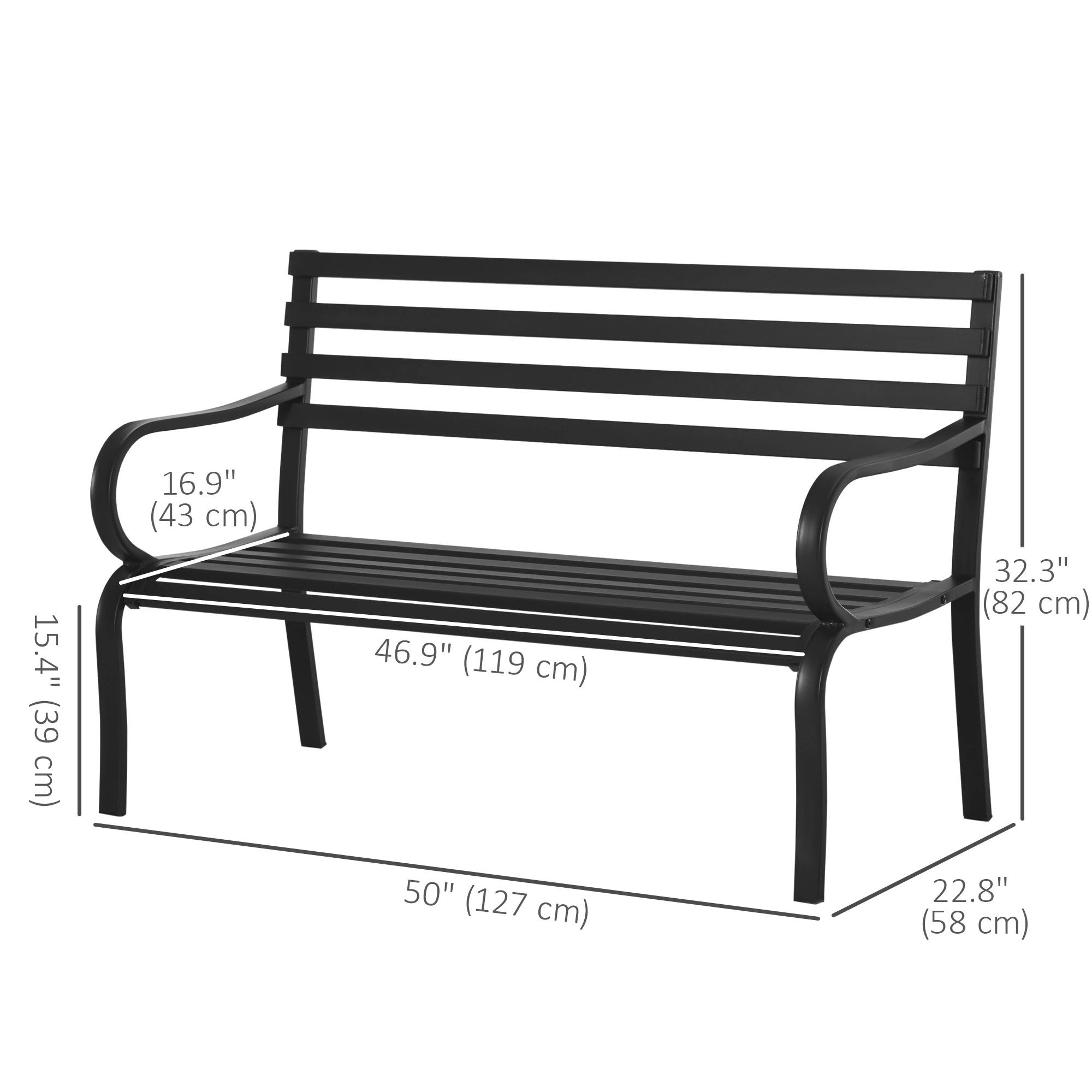 Outdoor Garden Bench Seat, Durable Metal Frame Bench for Patio Yard Deck, Weather Resistant Garden Chair & Bench Combo view 2