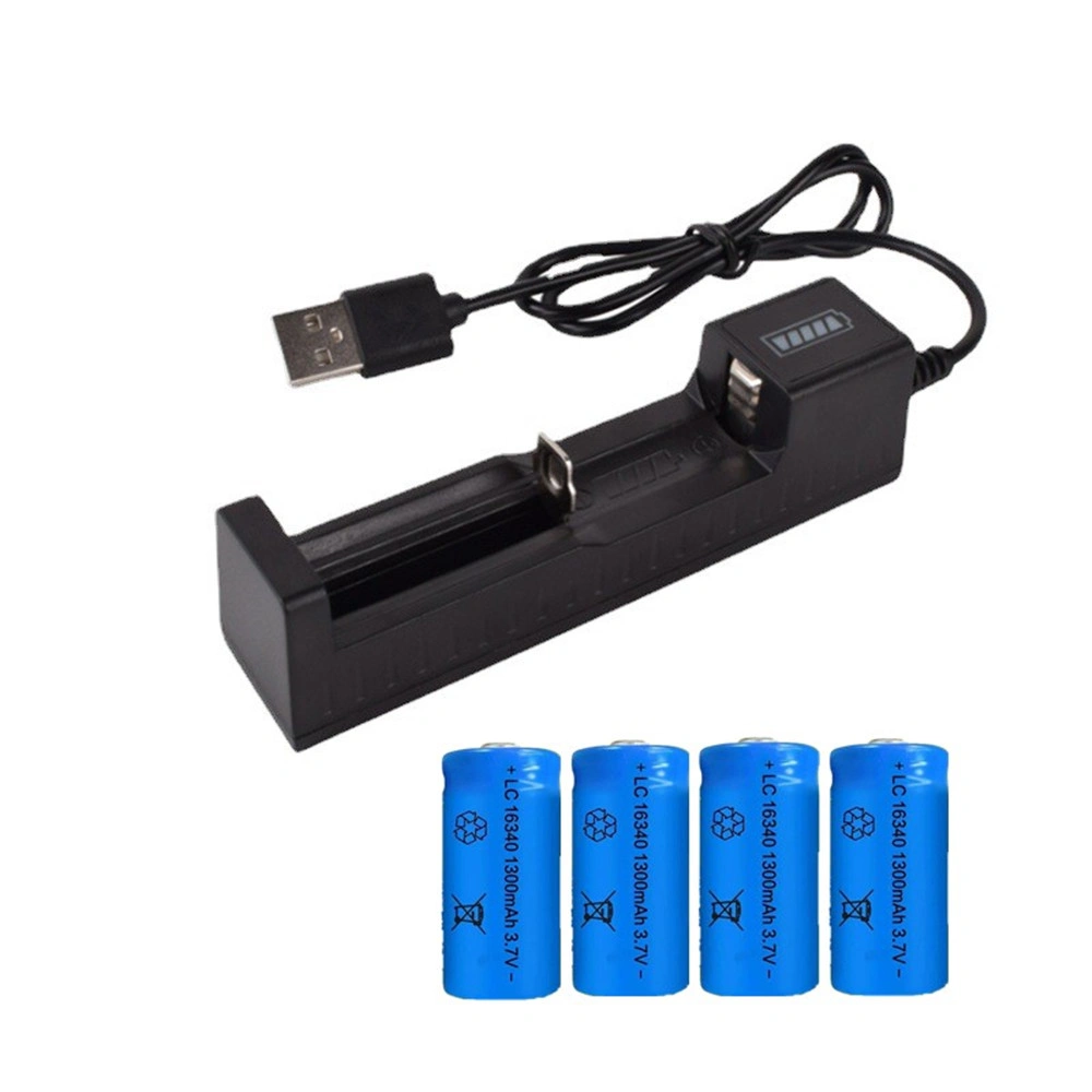 4 Pack 16340 Rechargeable Batteries 3.7V Li-ion + USB Charging Dock, 16340 Battery Charger Platform view 4