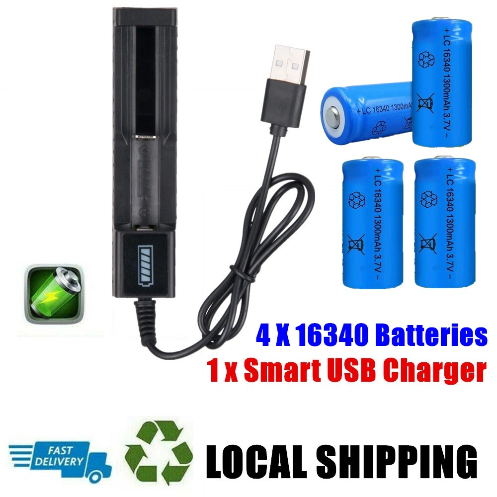 4 Pack 16340 Rechargeable Batteries 3.7V Li-ion + USB Charging Dock, 16340 Battery Charger Platform view 5