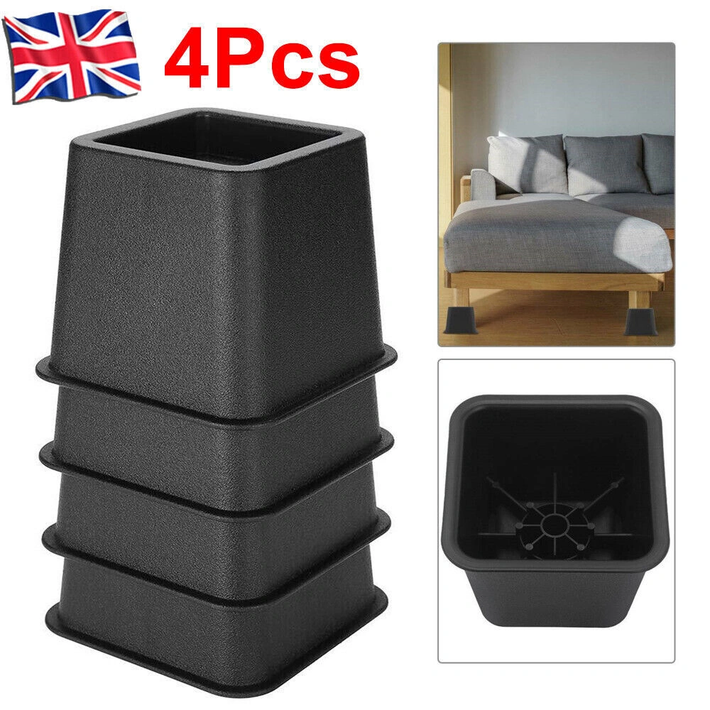 NEW 4Pcs Heavy Duty Bed Chair Risers Feet Leg Lift Furniture Extra Raisers Stand 3" UK view 2