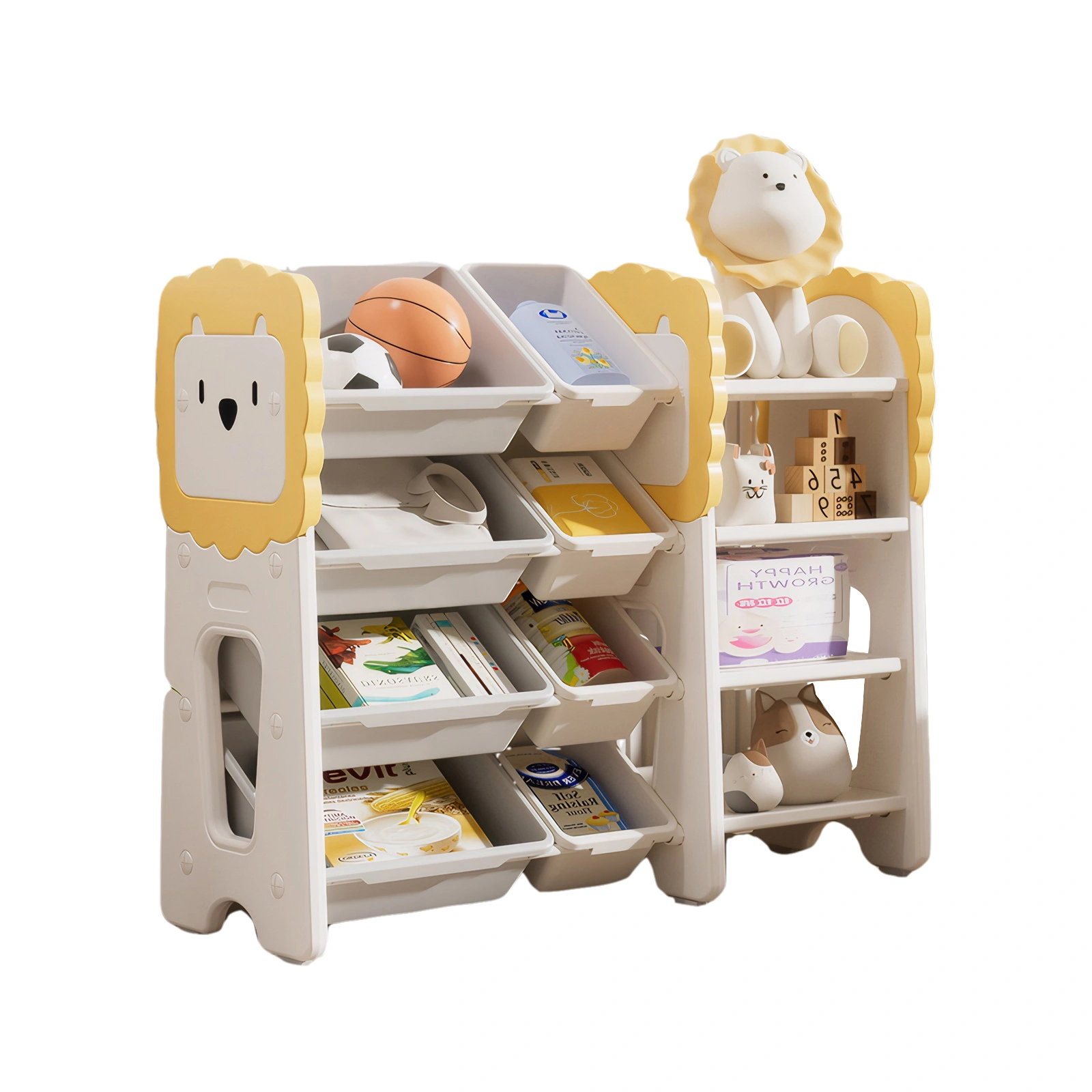 Kids Toy Storage Shelf with 8 Removable Bins, 4-Tier Bookcase Organizer for Bedroom, Nursery, Classroom, Playroom