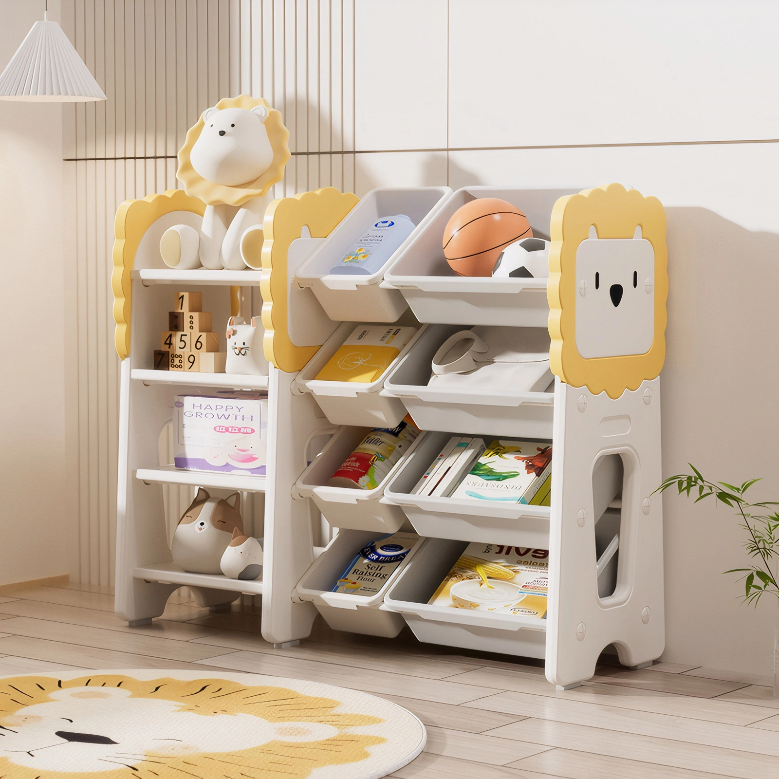 Kids Toy Storage Shelf with 8 Removable Bins, 4-Tier Bookcase Organizer for Bedroom, Nursery, Classroom, Playroom view 4