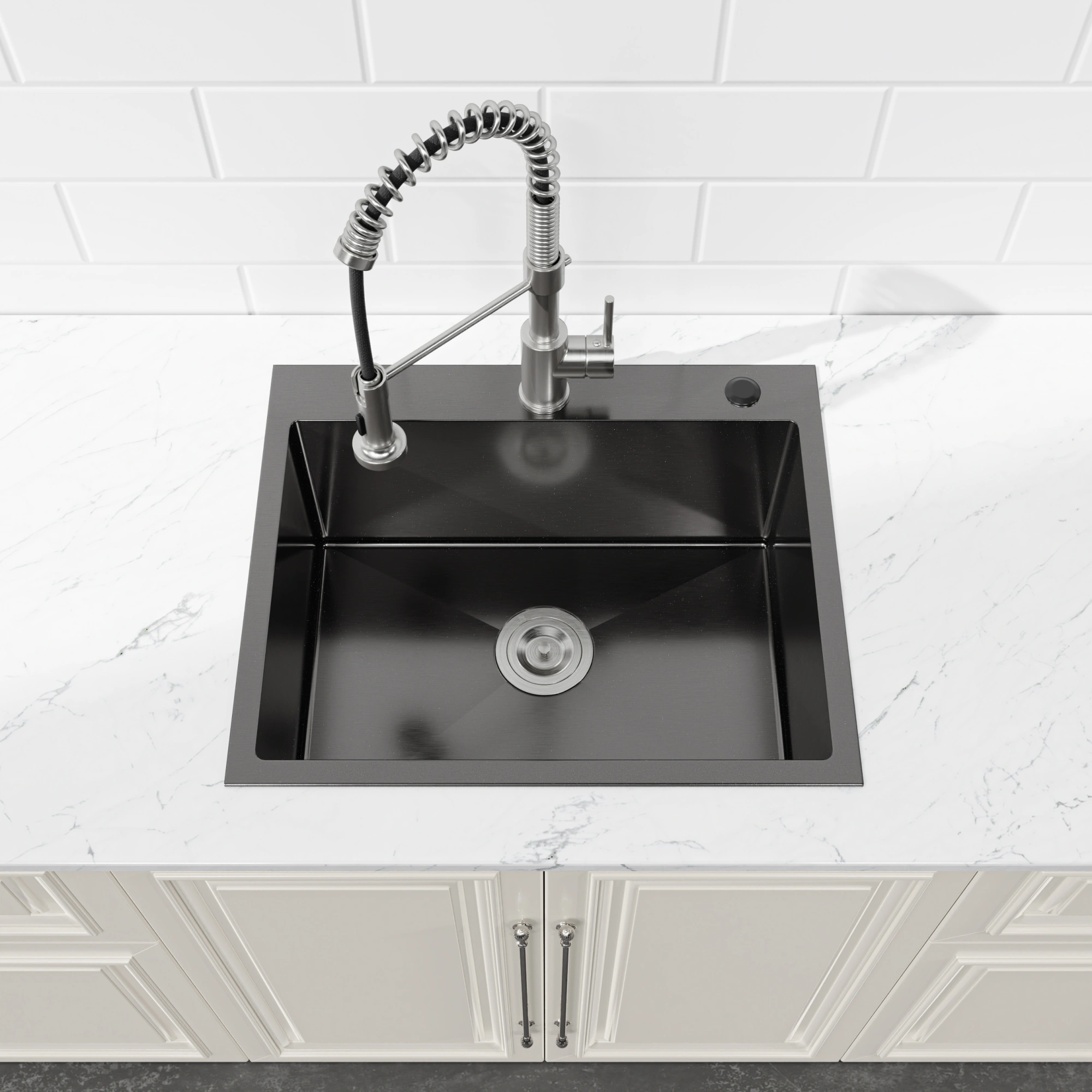 Stainless Steel Kitchen Sink, 23″x19″ Single Bowl, Overmount Handmade Sink in Black, with US Standard Drain and Hook[Unable ship on weekends, TK/TEMU only for pickup, only TX10643 warehouse supports GOFO] view 2