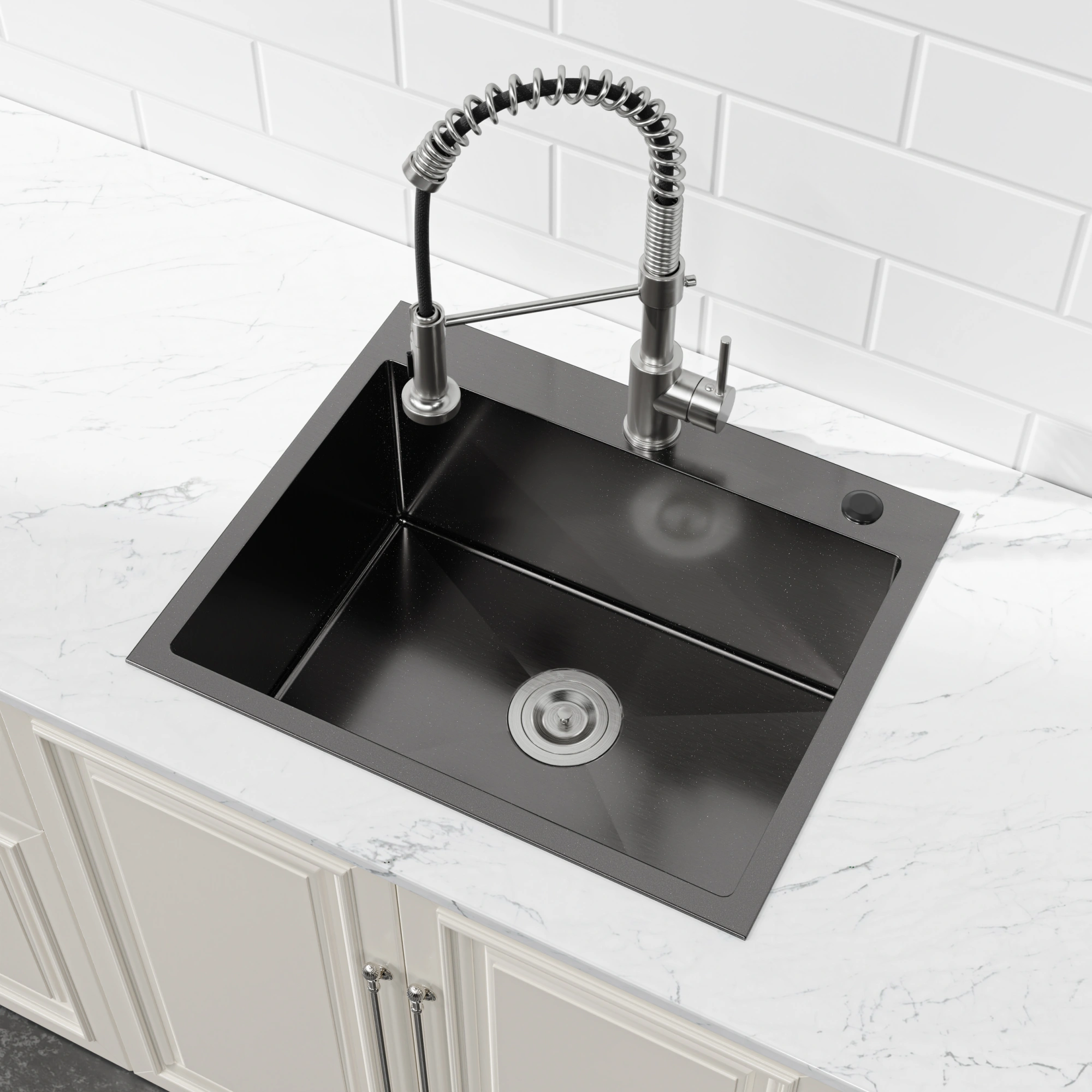 Stainless Steel Kitchen Sink, 23″x19″ Single Bowl, Overmount Handmade Sink in Black, with US Standard Drain and Hook[Unable ship on weekends, TK/TEMU only for pickup, only TX10643 warehouse supports GOFO] view 3