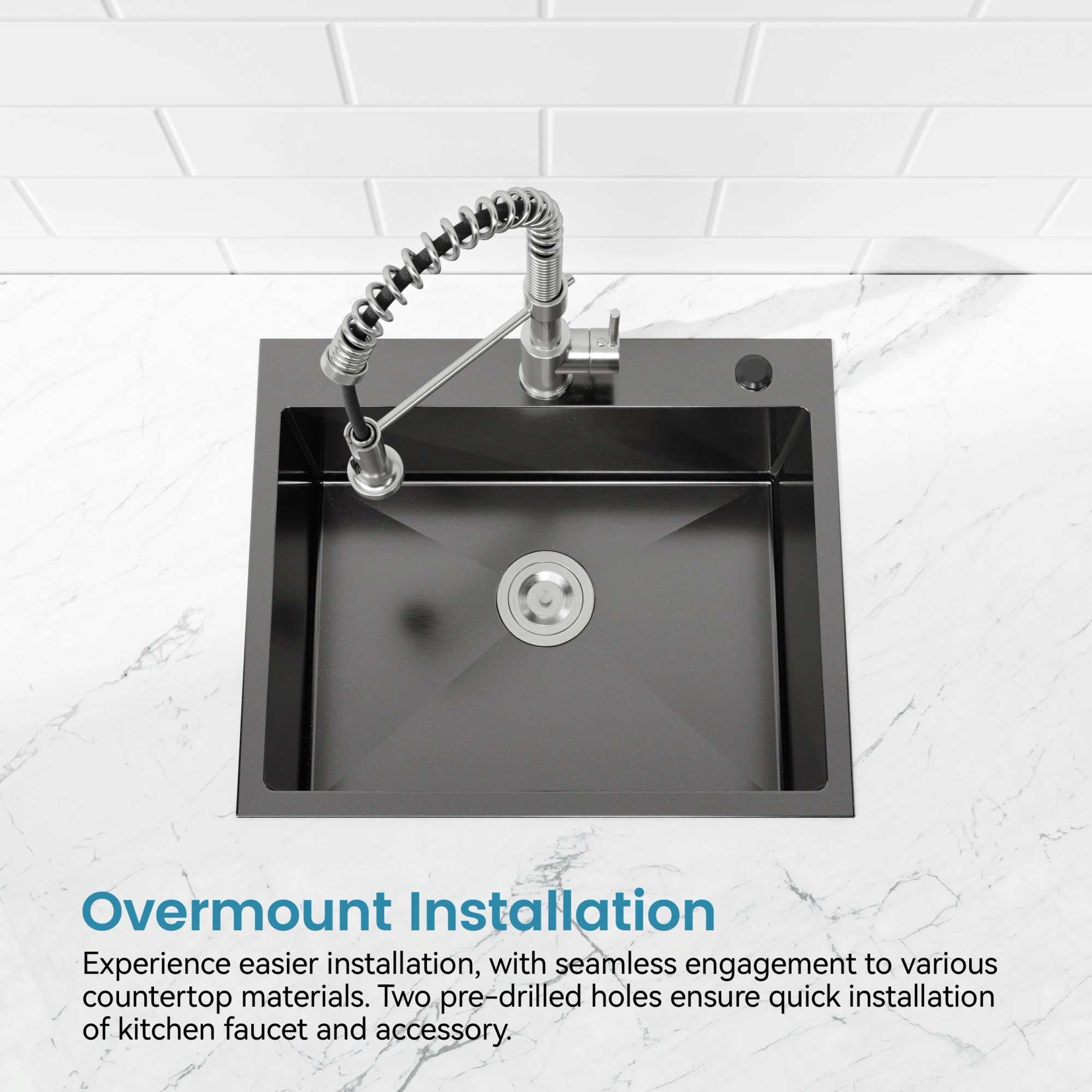 Stainless Steel Kitchen Sink, 23″x19″ Single Bowl, Overmount Handmade Sink in Black, with US Standard Drain and Hook[Unable ship on weekends, TK/TEMU only for pickup, only TX10643 warehouse supports GOFO] view 4