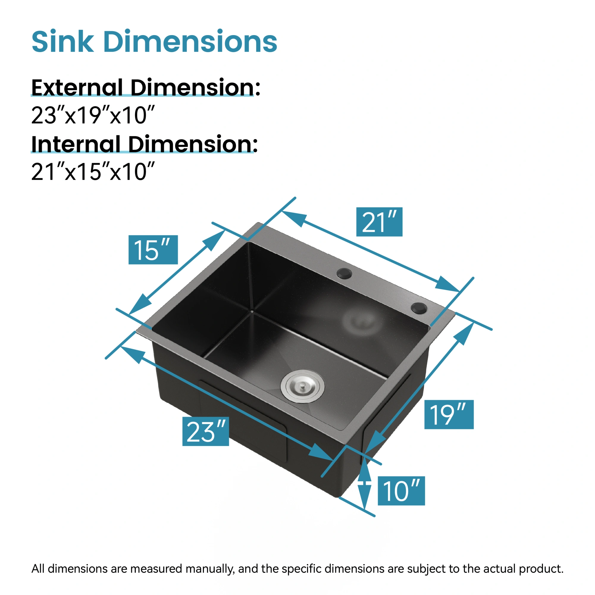 Stainless Steel Kitchen Sink, 23″x19″ Single Bowl, Overmount Handmade Sink in Black, with US Standard Drain and Hook[Unable ship on weekends, TK/TEMU only for pickup, only TX10643 warehouse supports GOFO] view 8