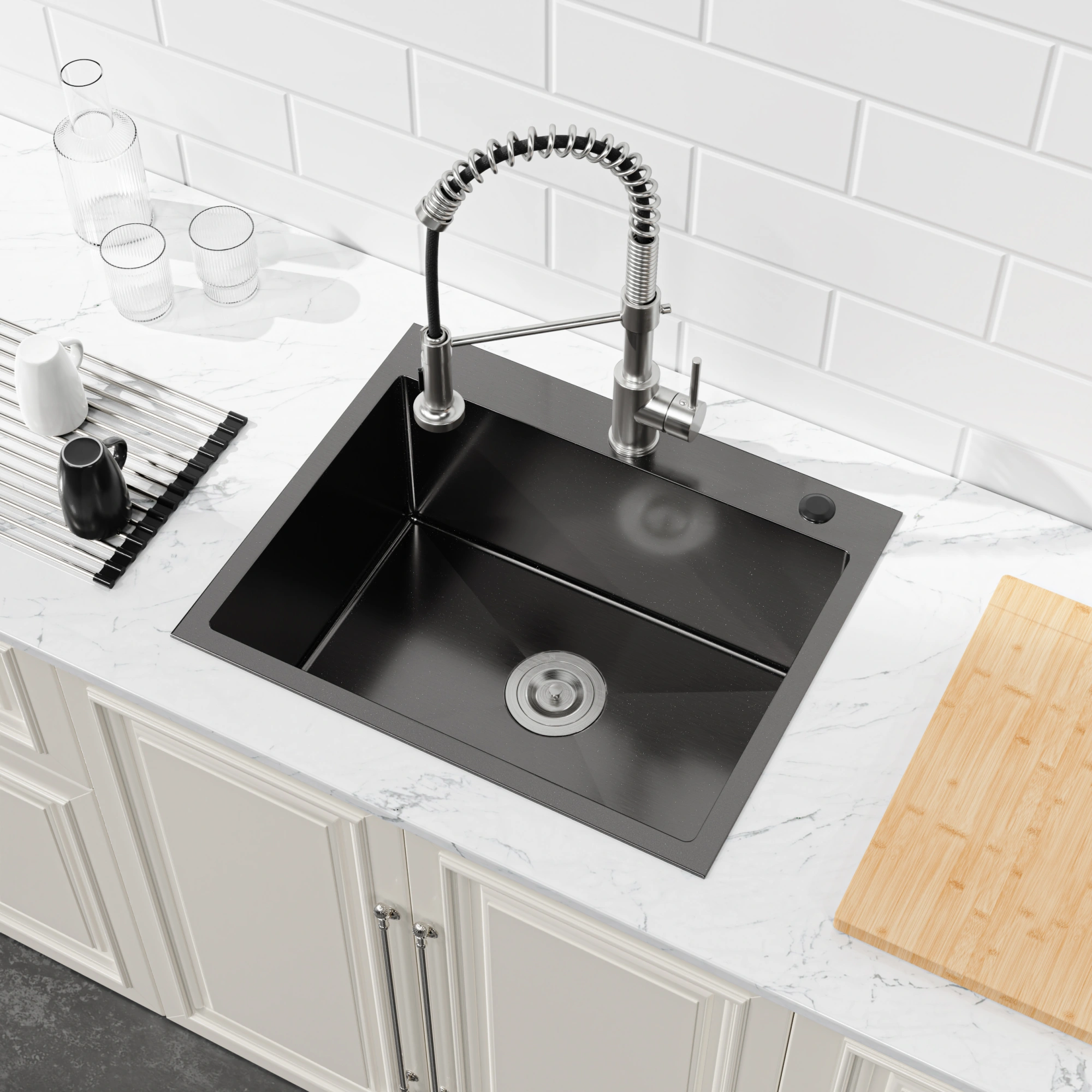 Stainless Steel Kitchen Sink, 23″x19″ Single Bowl, Overmount Handmade Sink in Black, with US Standard Drain and Hook[Unable ship on weekends, TK/TEMU only for pickup, only TX10643 warehouse supports GOFO] view 9