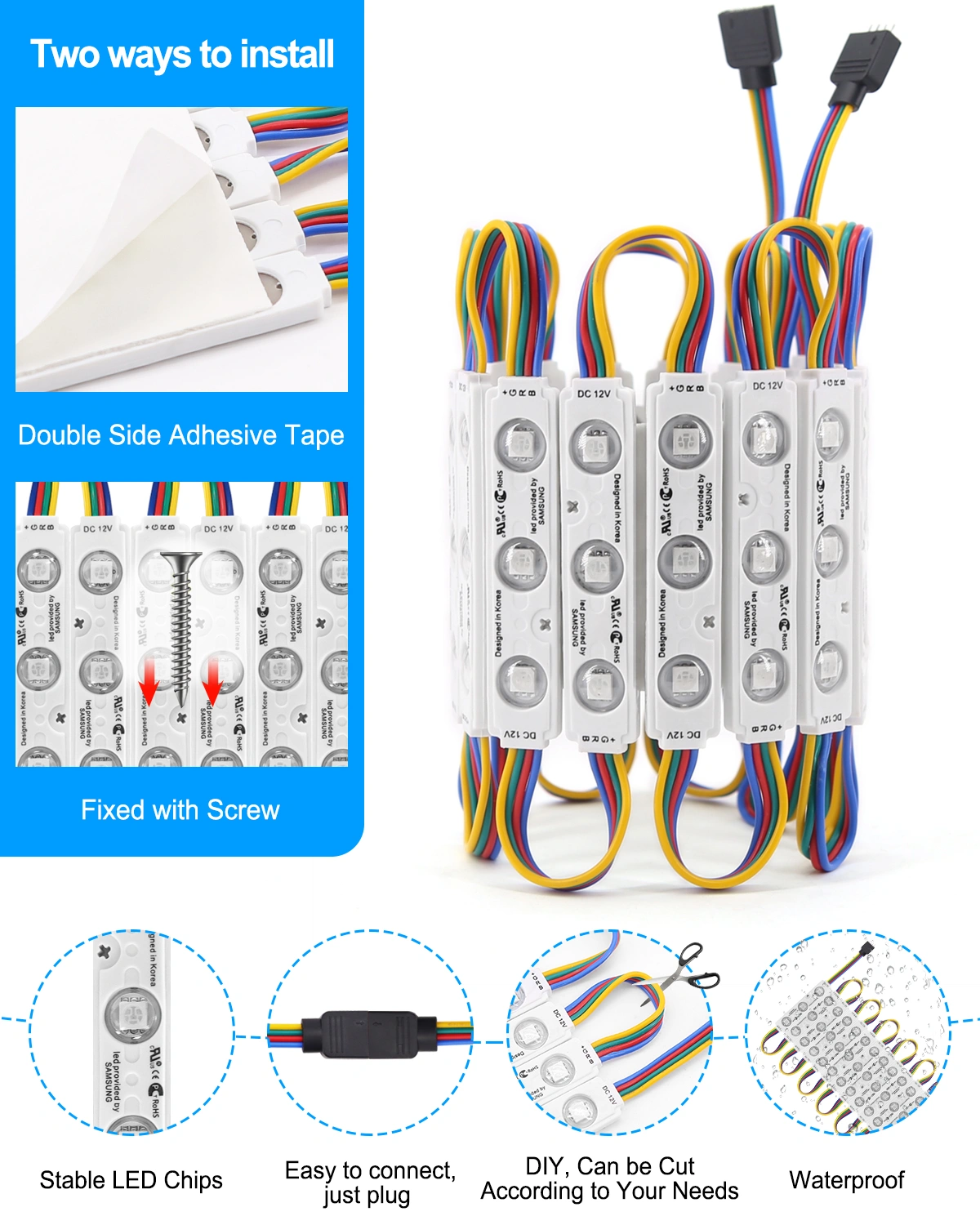 Waterproof 5050 SMD RGB LED Module Light - Store Front Window Letter Box Sign Lamp, view 5