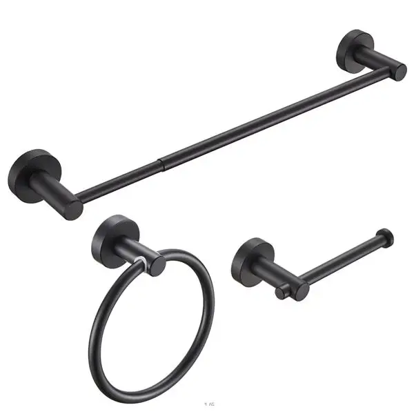 Bathroom Hardware Set, Thicken Space Aluminum 3 PCS Towel bar Set- Matte Black 16-27 Inches Adjustable Bathroom Accessories Set [Unable ship on weekends, TK/TEMU only for pickup, only TX10643 warehouse supports GOFO]