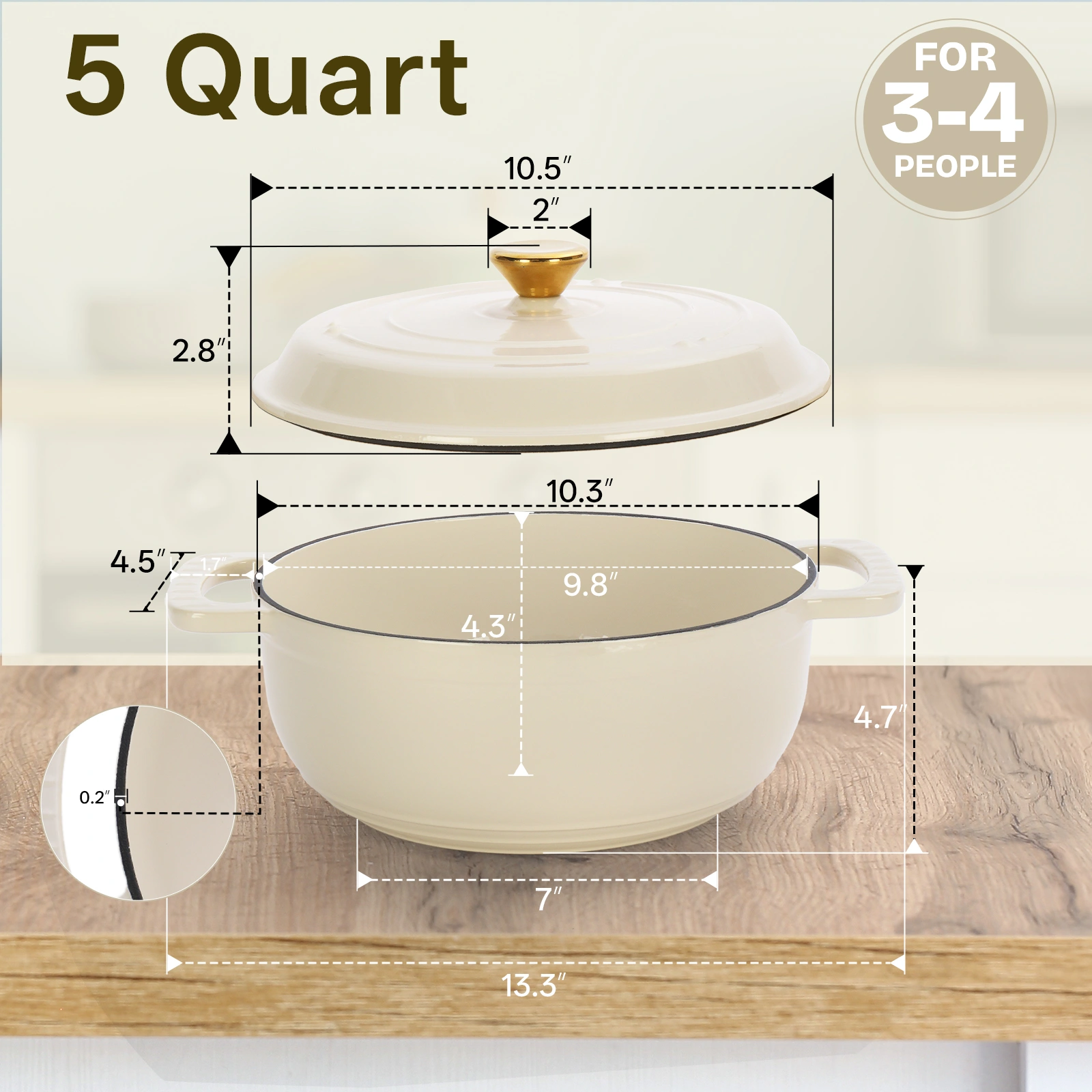 Cast iron 5QT cooking pot - ceramic white - comes with two silicone gloves - Enamel pot view 6