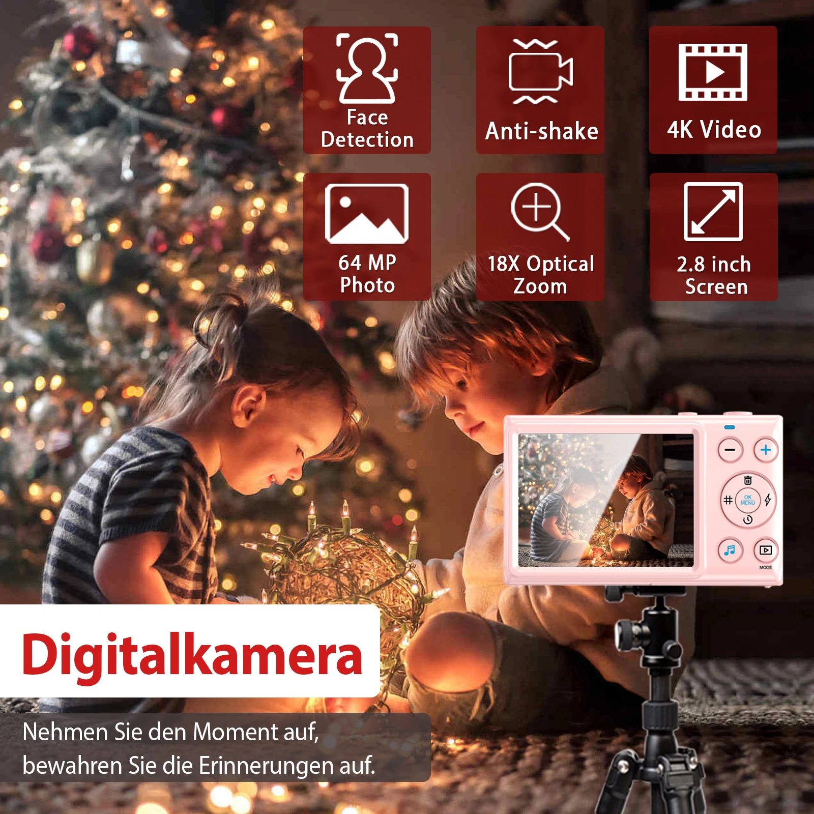64MP Digital Camera 1080P FHD, 3.0 Inch Screen, 18x Digital Zoom, Portable Compact Camera with 32GB TF Card for Teens Adults Beginners view 4
