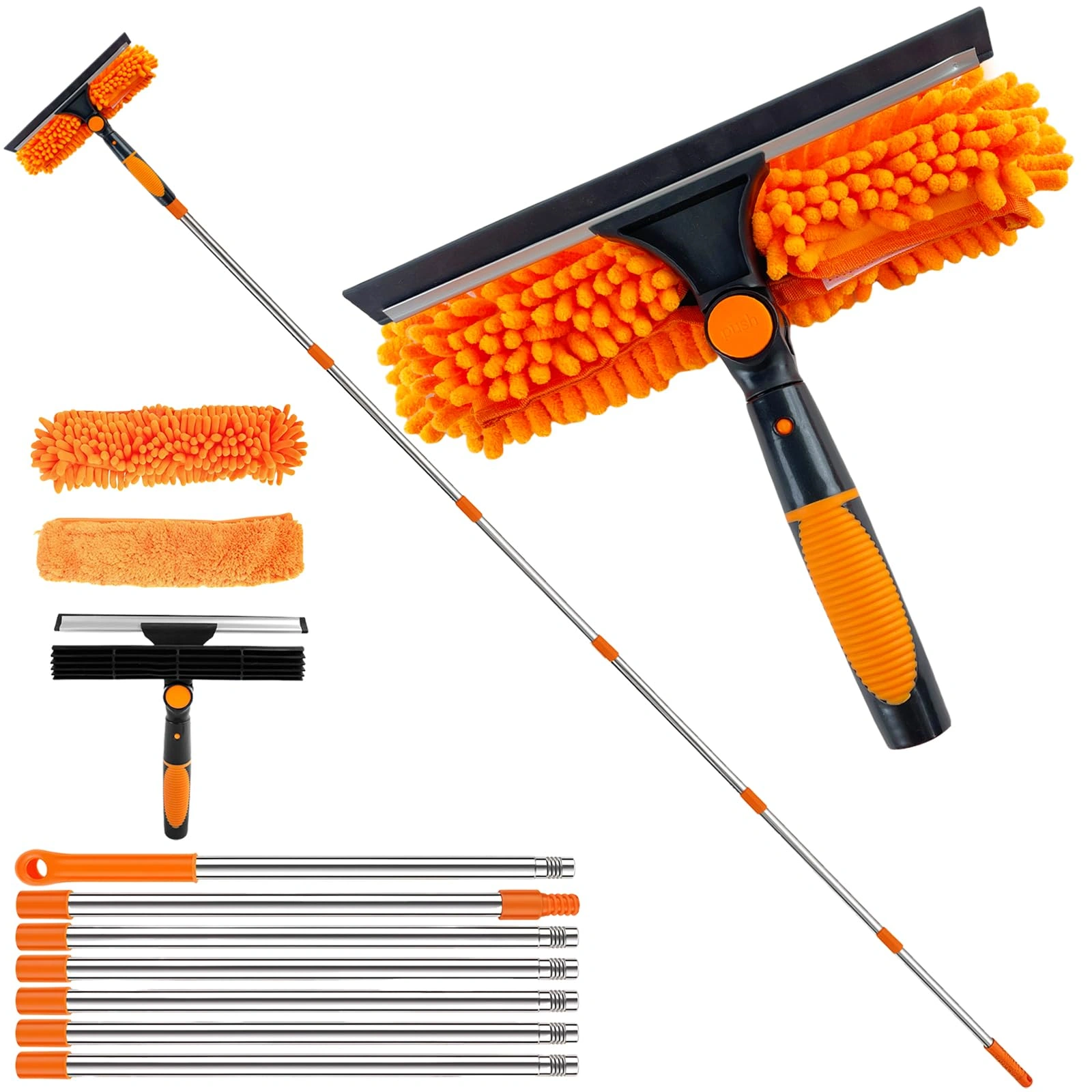 Telescopic Window Cleaning Brush 4.5m 15ft Extendable Squeegee with Wash Head for High Windows & Walls view 2