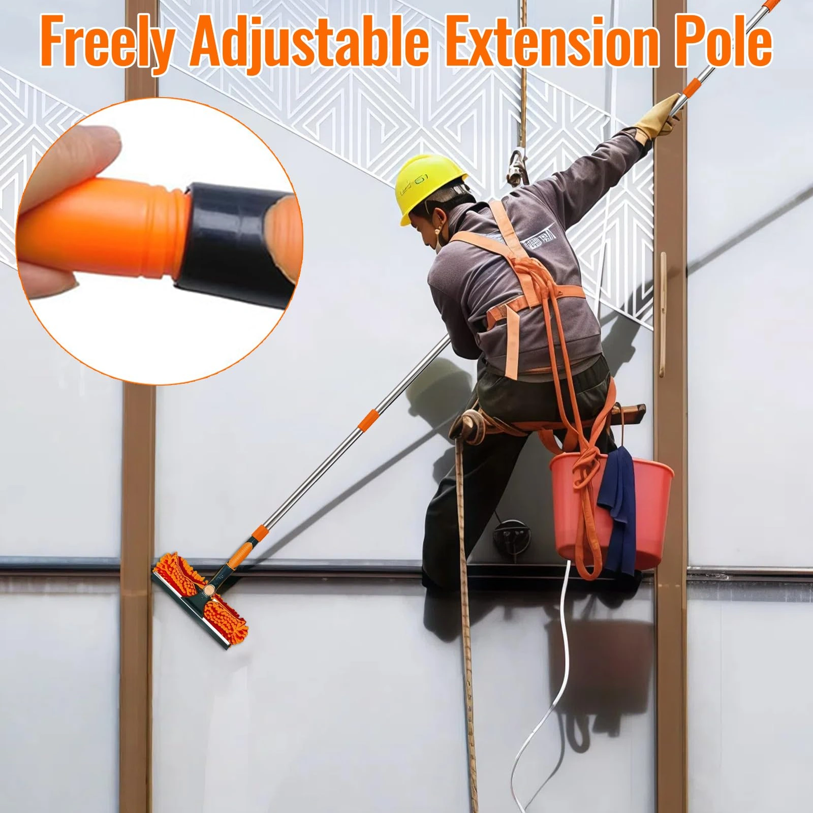 Telescopic Window Cleaning Brush 4.5m 15ft Extendable Squeegee with Wash Head for High Windows & Walls view 3