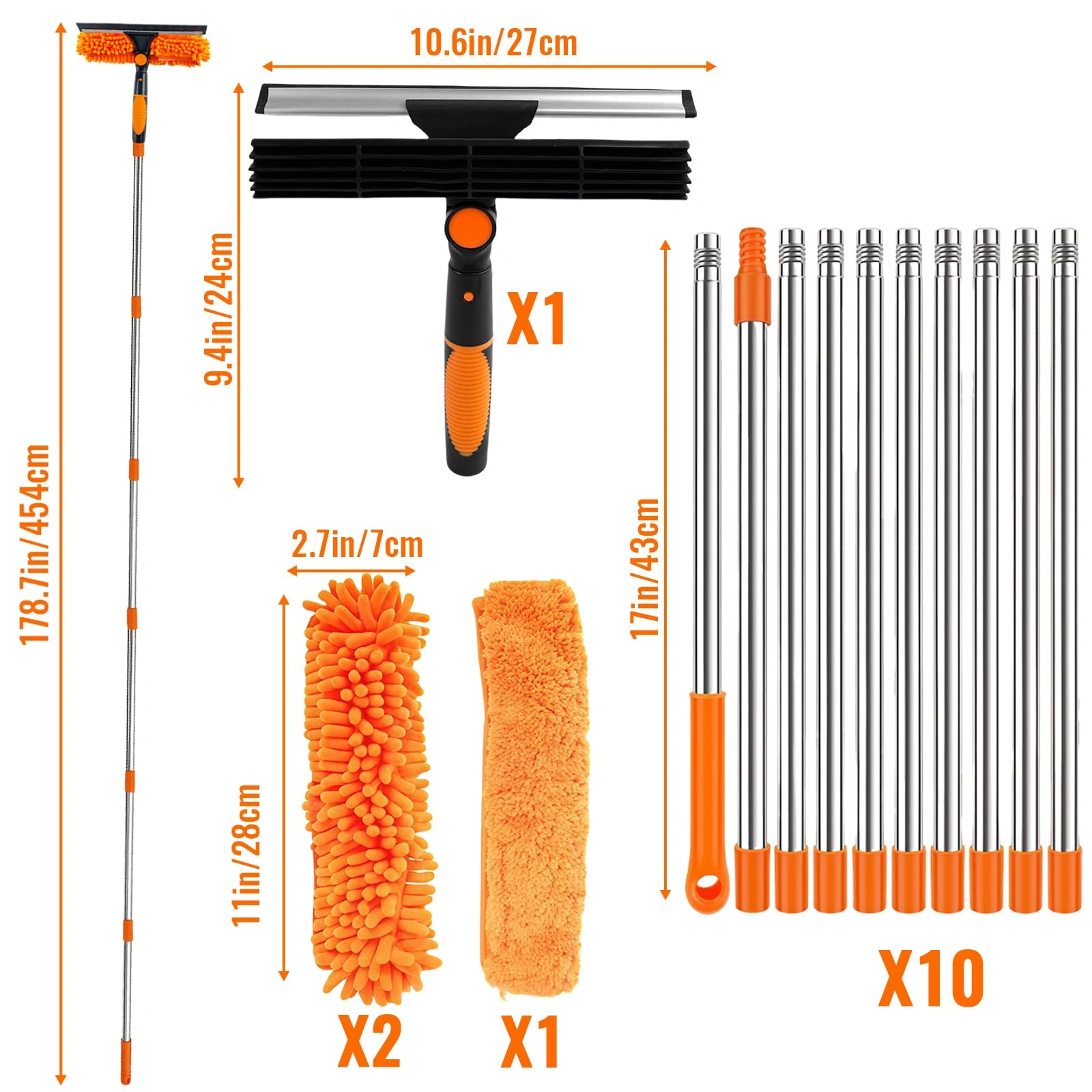 Telescopic Window Cleaning Brush 4.5m 15ft Extendable Squeegee with Wash Head for High Windows & Walls view 4