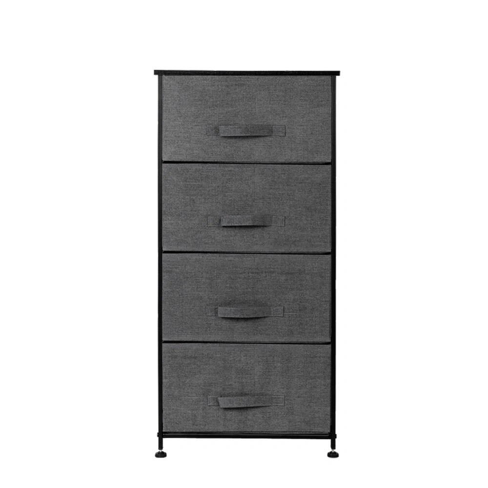 4-Tier Fabric Dresser Tower, 4 Drawer Organizer with Metal Frame Wood Top, Easy Pull Storage for Living Room Closet - Grey view 3