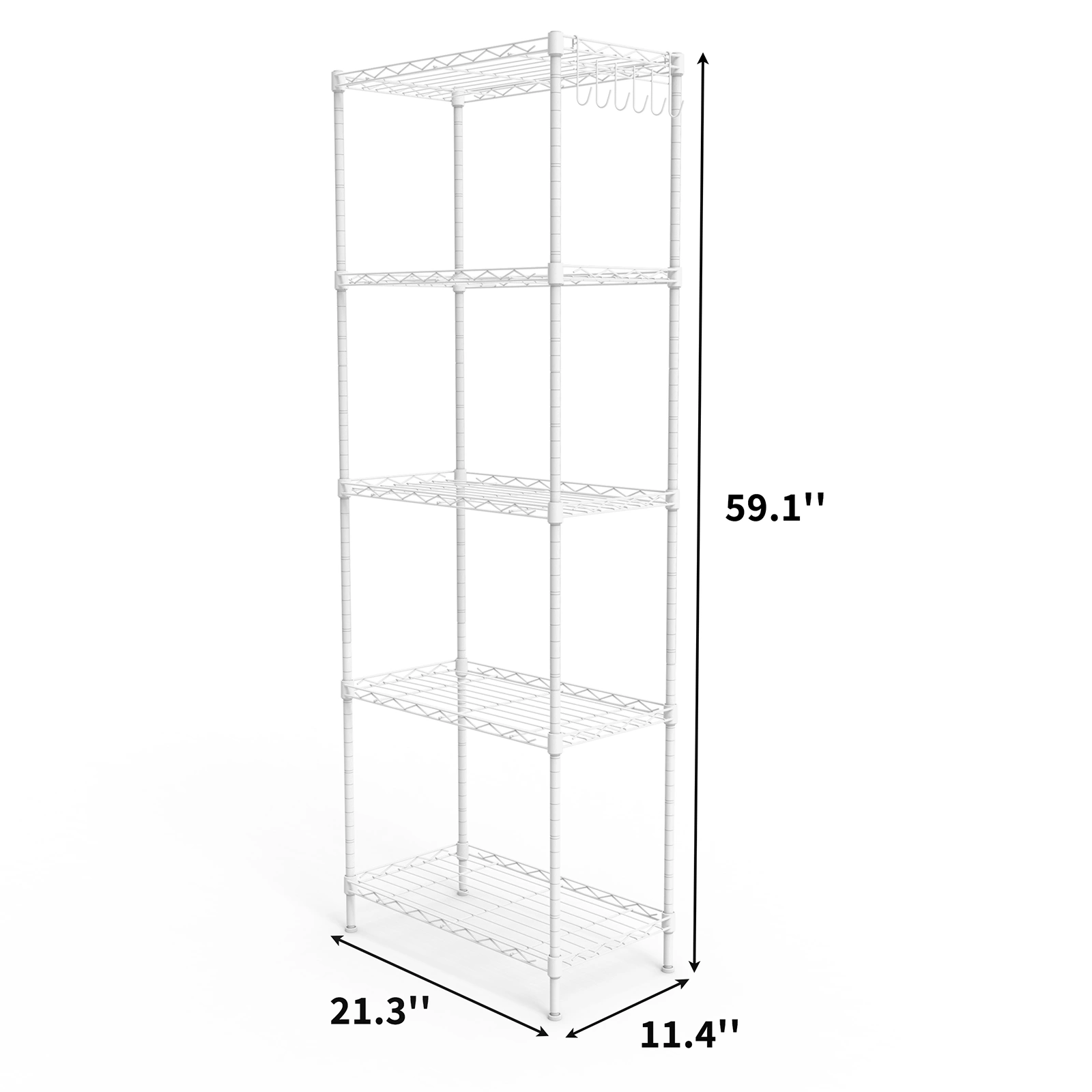 5-Layer Display Rack Adjustable Shelf Spacing Iron Stand 54x29x150cm Powder-Coated Matte White Adjustable Feet Plug-In Deformable Structure view 2