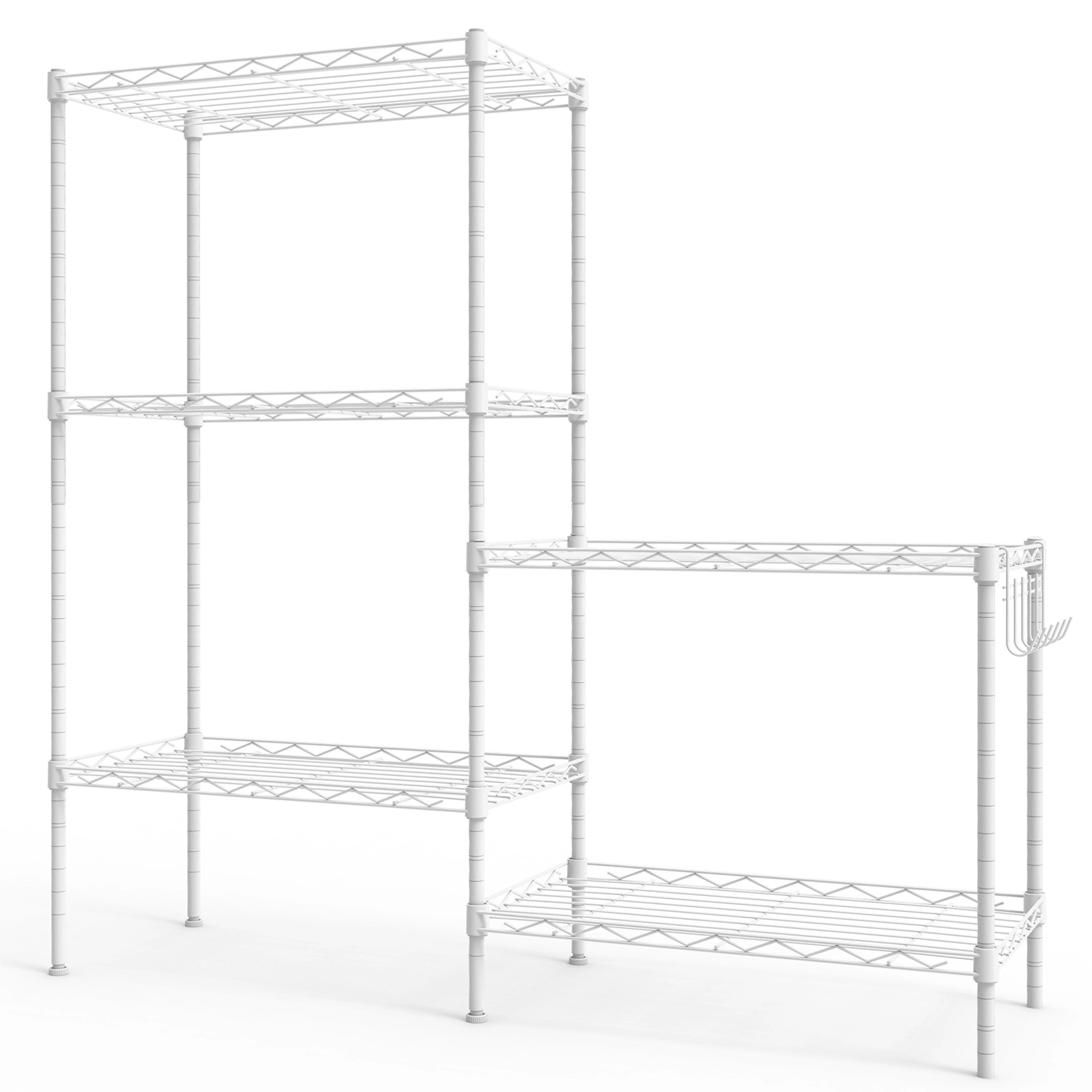 5-Layer Display Rack Adjustable Shelf Spacing Iron Stand 54x29x150cm Powder-Coated Matte White Adjustable Feet Plug-In Deformable Structure view 3