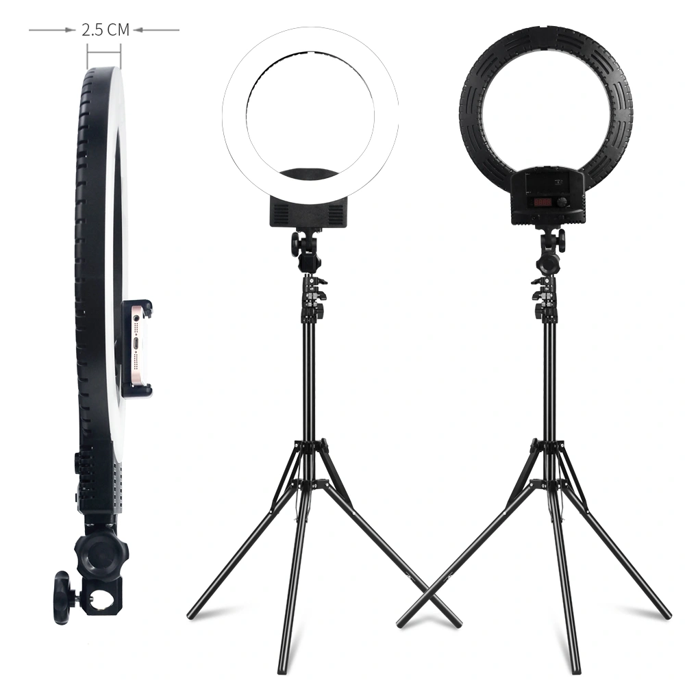 12 Inch LED Ring Light with 2m Light Stand UK Plug Studio Photography Black