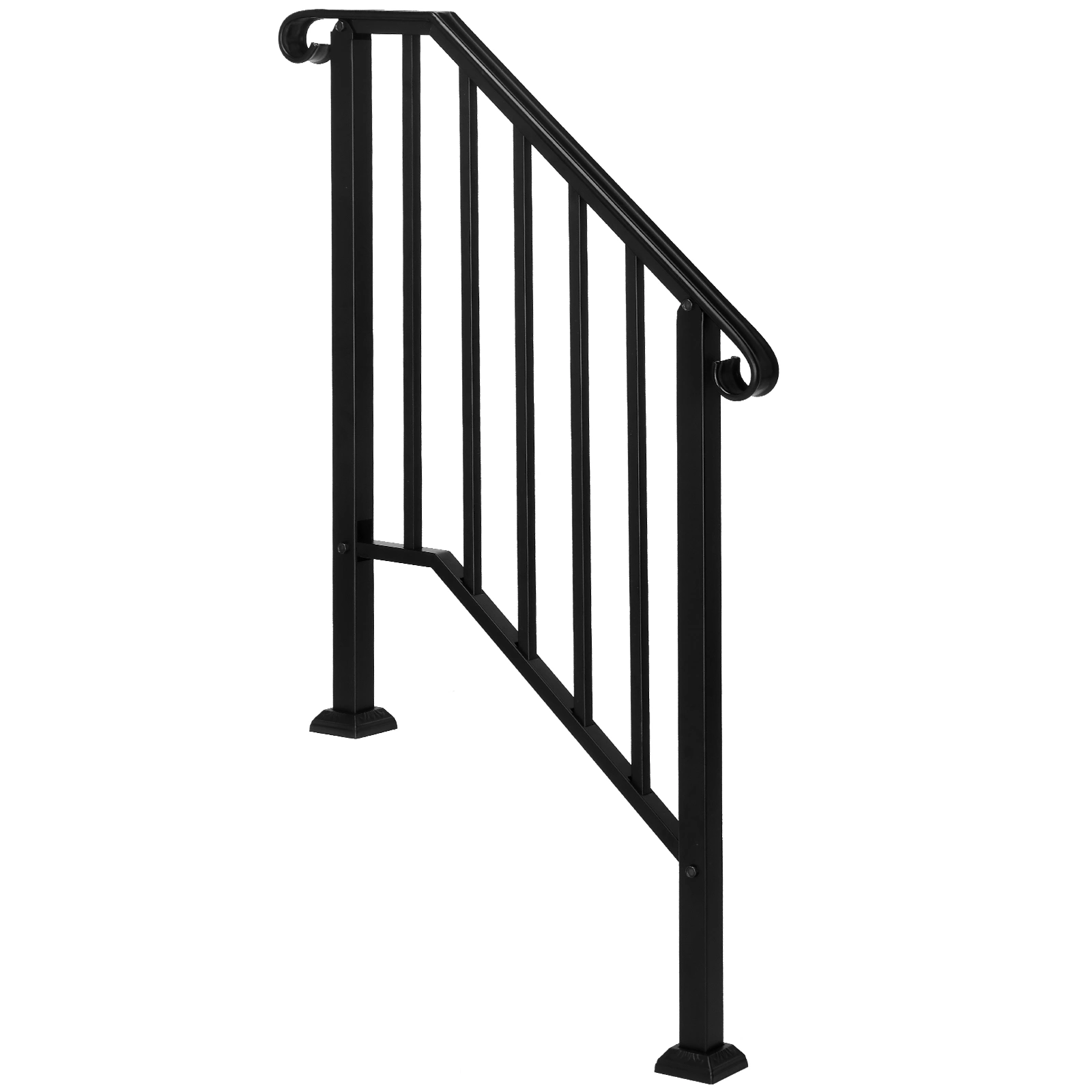 Matte Black Outdoor 2-Step Iron Handrail, Wrought Iron Stair Railing for Patio Deck, Replacement 82359152 view 3