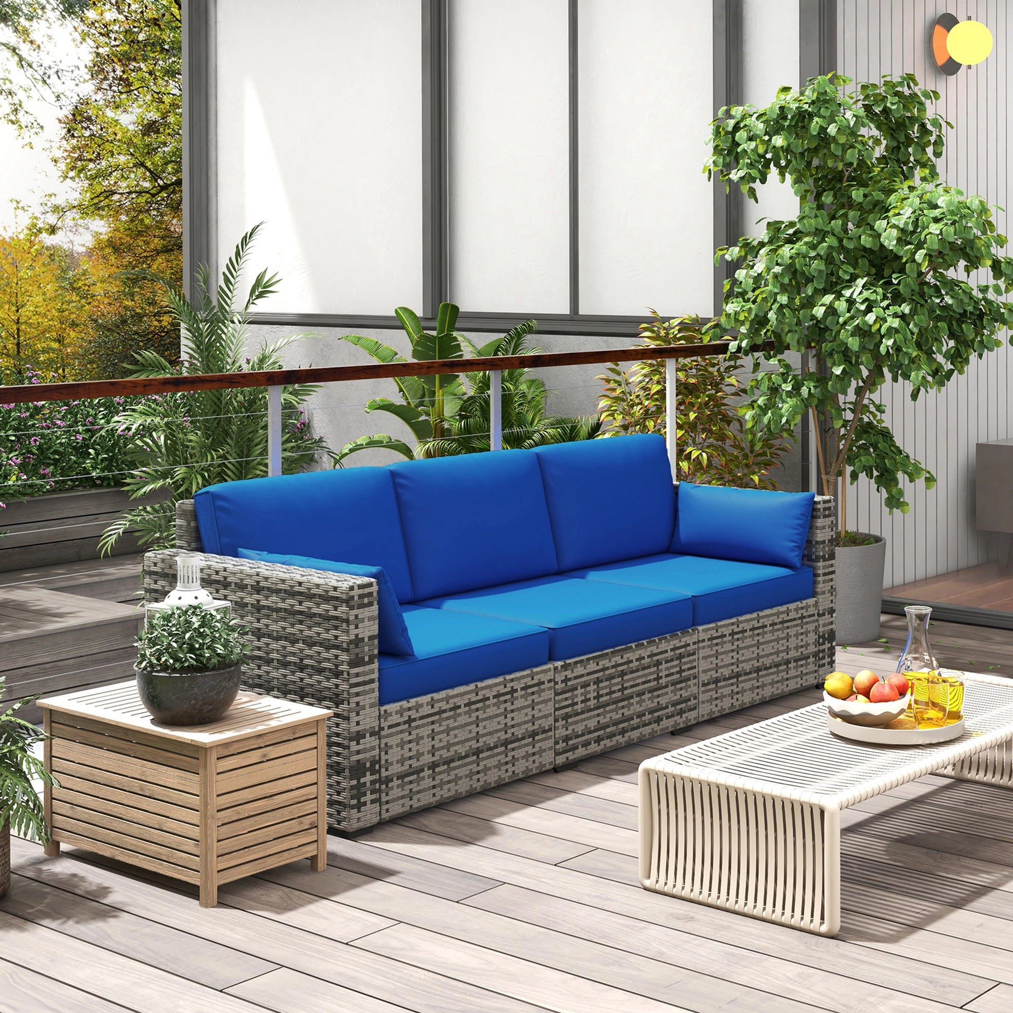 Outdoor Patio Furniture Set 4PCS Wicker Rattan Sofa Chair Cushion Garden Conversation Seating