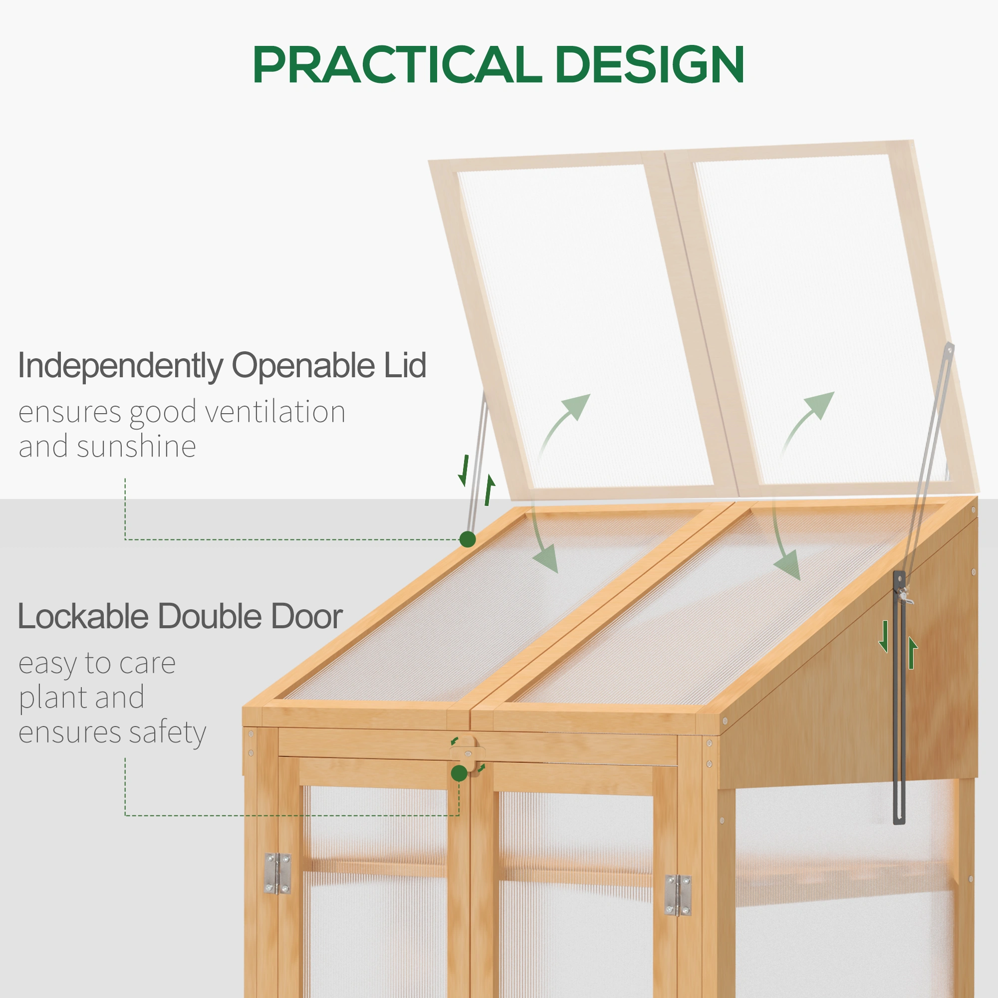 Wooden Cold Frame Greenhouse, 2-Tier Mini DIY Plant Cloche with Ventilated Lid, Frost Protection for Seedlings, Herbs & Small Plants view 2