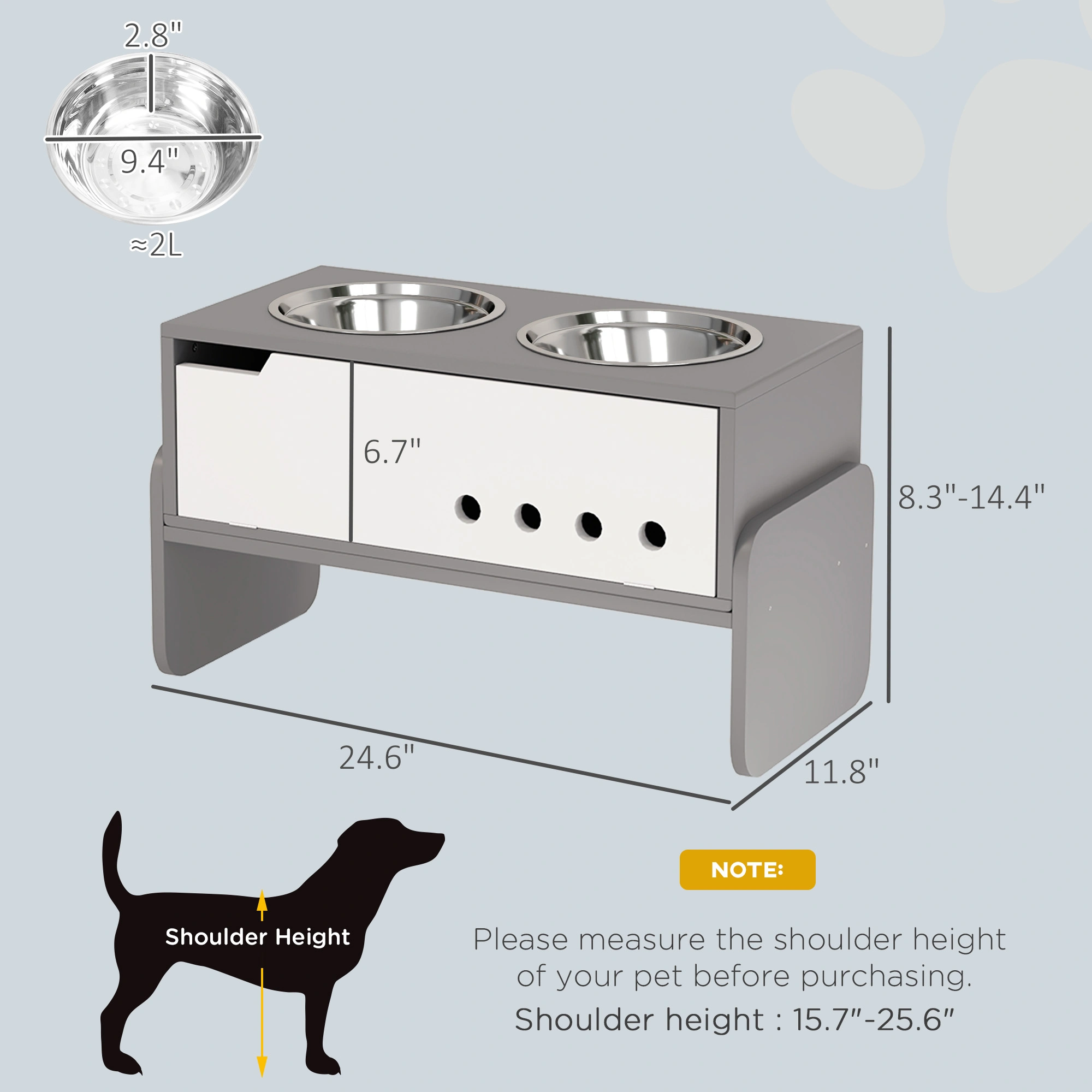 Elevated Dog Bowl Stand for Medium Large Dogs, Stainless Steel Raised Pet Feeder with Adjustable Height, Anti-Colic Water Bowl view 2