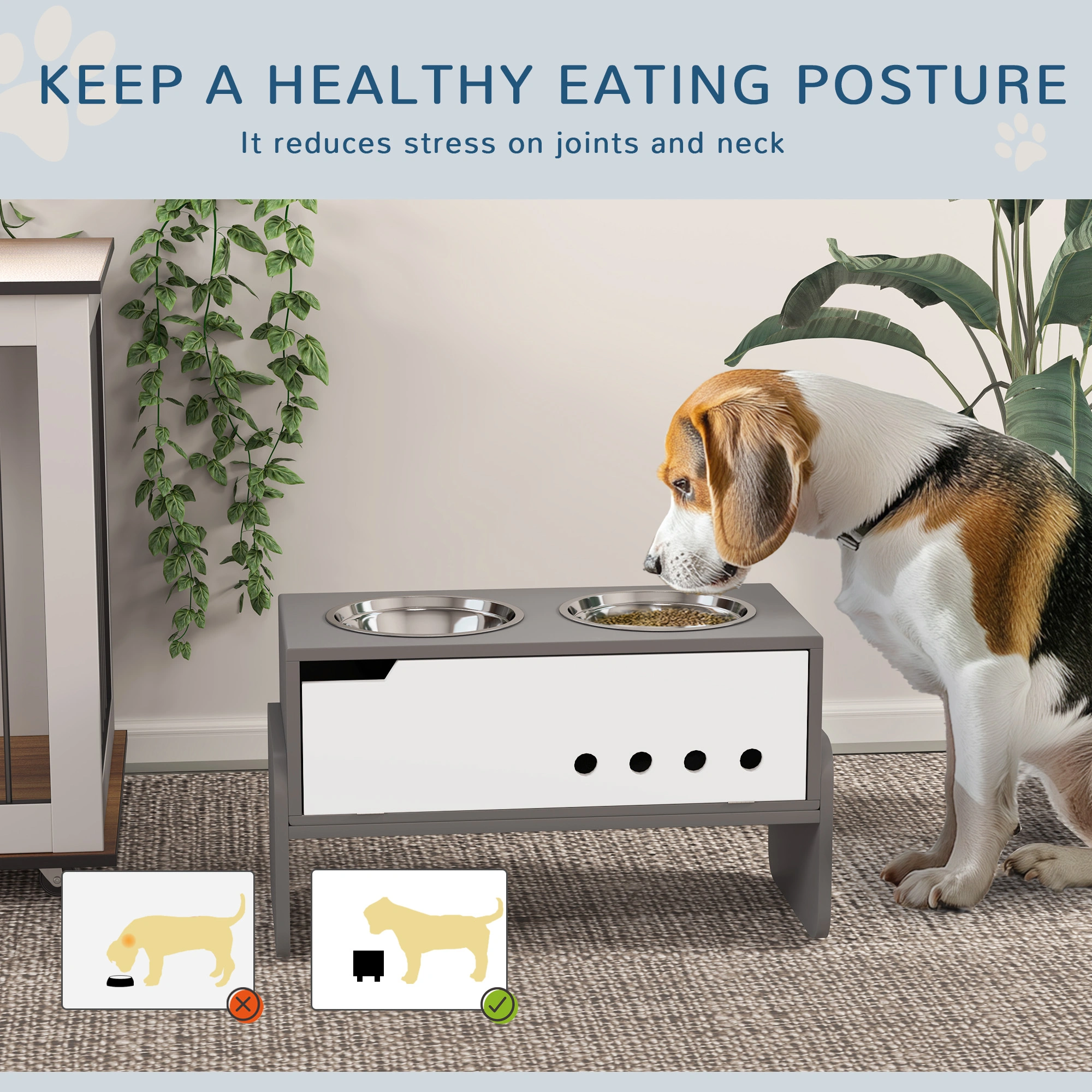 Elevated Dog Bowl Stand for Medium Large Dogs, Stainless Steel Raised Pet Feeder with Adjustable Height, Anti-Colic Water Bowl view 3