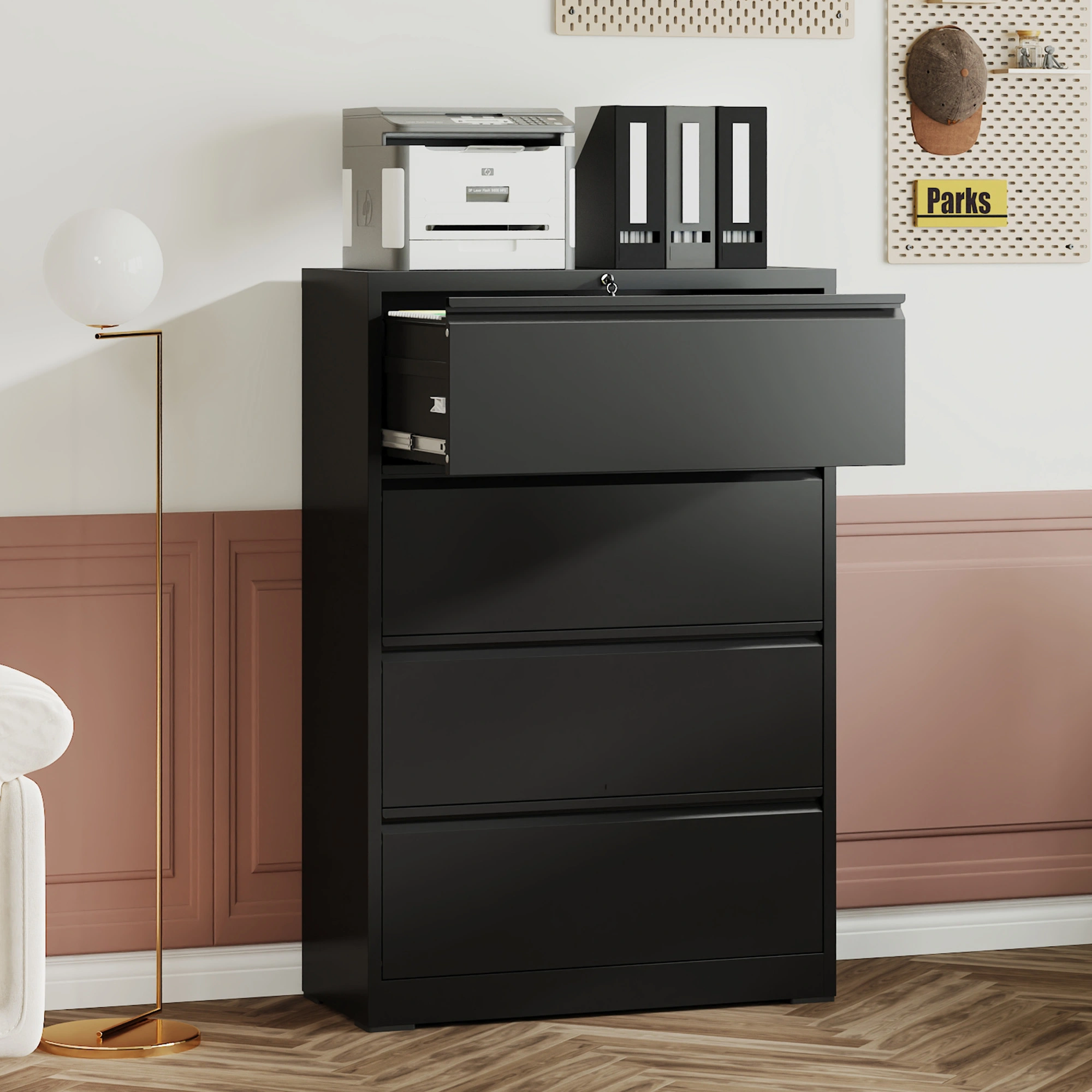 4 Drawer Lateral Filing Cabinet, 35.4" Wide Heavy Duty Metal File Cabinet with Lock, Anti-Tip Interlock, Letter Legal A4, Office Storage view 2