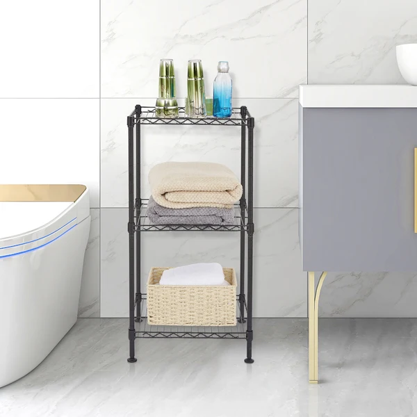 Black 3-Tier Black Wire Shelving Tower view 2