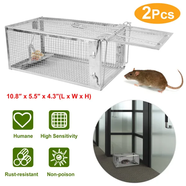 2 pcs Humane Mouse Trap, High Sensitivity Gravity Pedal Auto-Lock Rodent Trap - Sturdy Galvanized Steel, Escape-Proof Small Mesh Design, Safe for Kids & Pets, Easy to Use Indoors/Outdoors for Mice