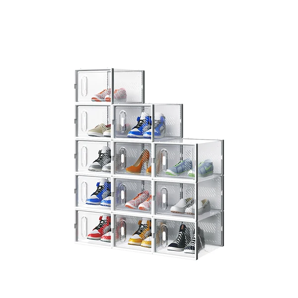 12-Piece Medium White Plastic Mesh Shoe Box Set - 35.00*25.00*19.00cm, Modular Design for Home Storage view 2