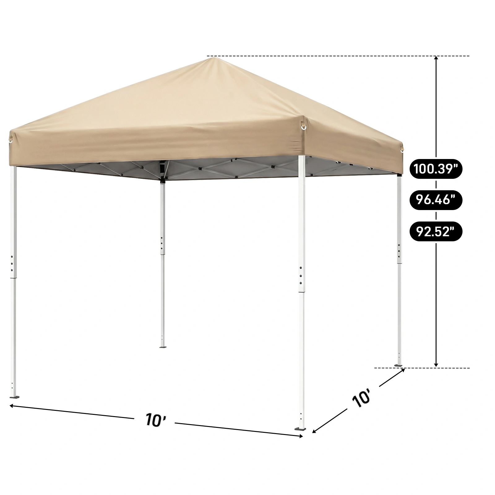 10'x10' Pop Up Screen Canopy Tent - Khaki 210D Oxford, Instant Folding Gazebo, 4 Mesh Sidewalls, 2 Zipper Doors, White Powder Coated Steel Frame, Carry Bag, No Sandbags, Outdoor Patio Camping Shelter view 4