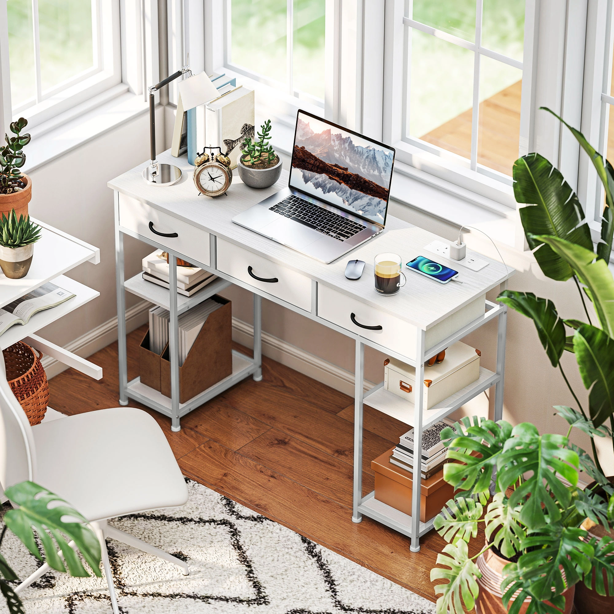 Computer Desk with Storage Shelves, 47 Inch Home Office Writing Desk with Power Outlet, Study Table view 5