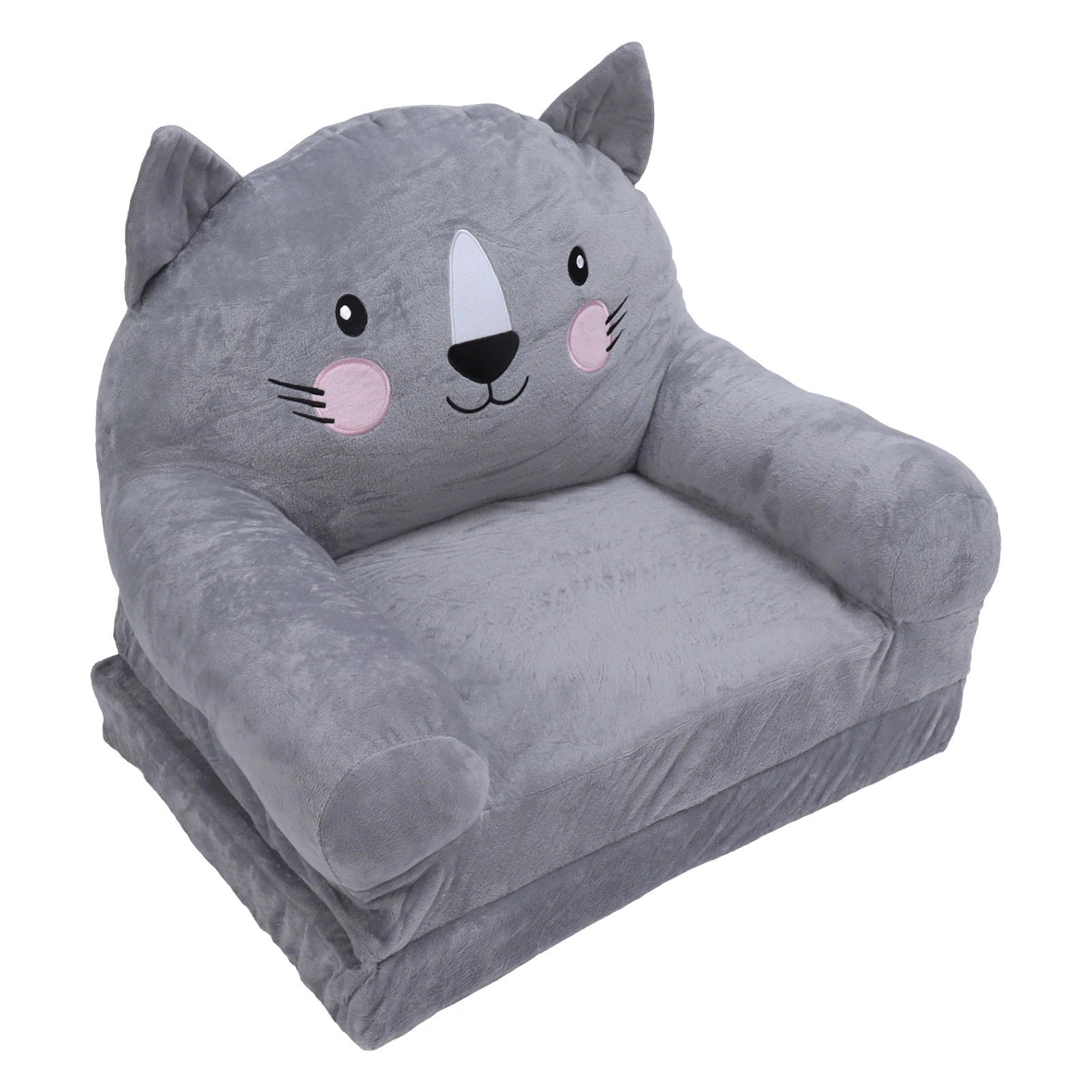 Toddler Sofa Chair, Gray Cartoon Foldable with Wide Handle, Stable Backrest Breathable Baby Seat for Bedroom, 2 Layers view 3