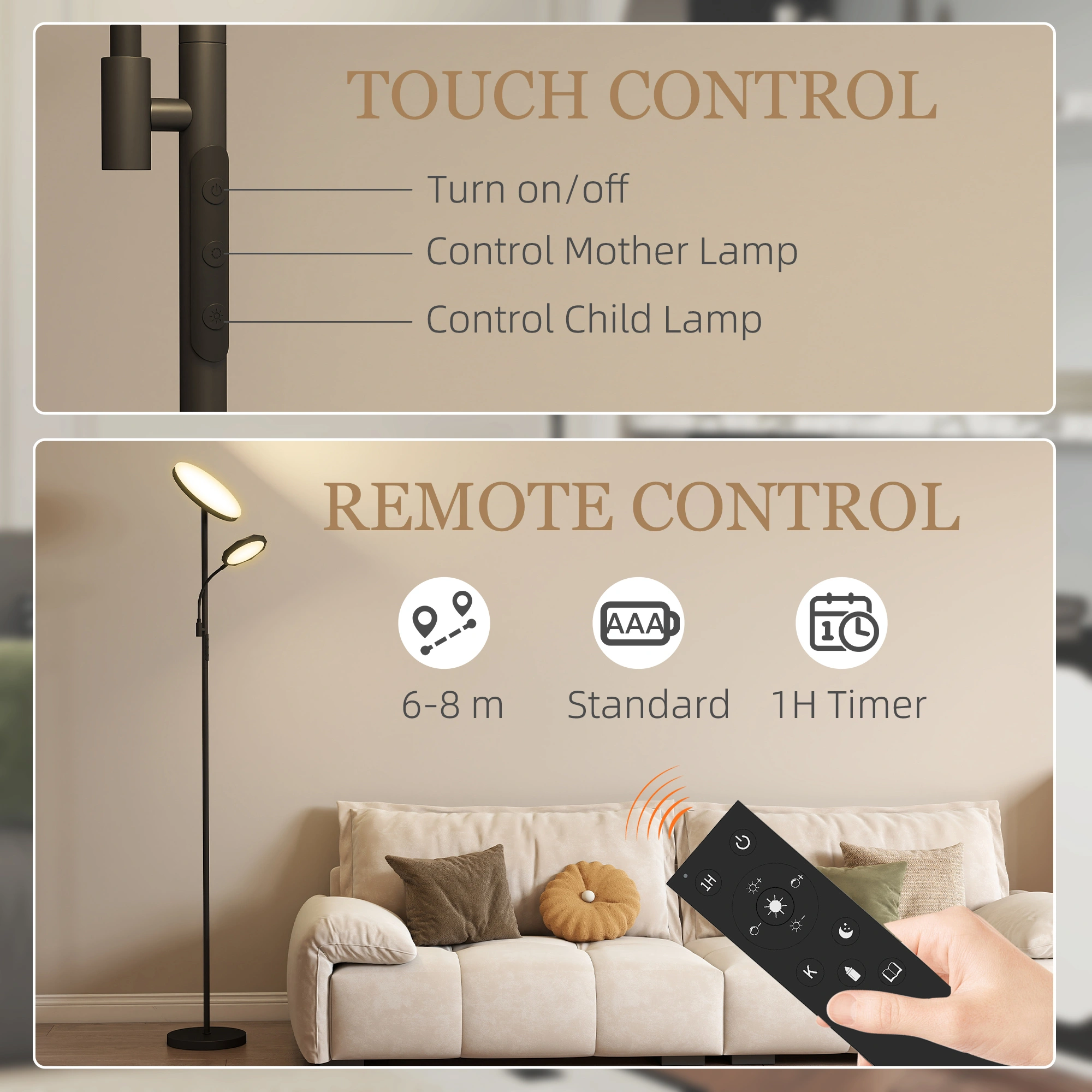 Floor Lamp 62" Standing Lamp with Shelf Wooden Base 3 Color Temperatures LED Bulb Included Reading Light for Living Room view 2