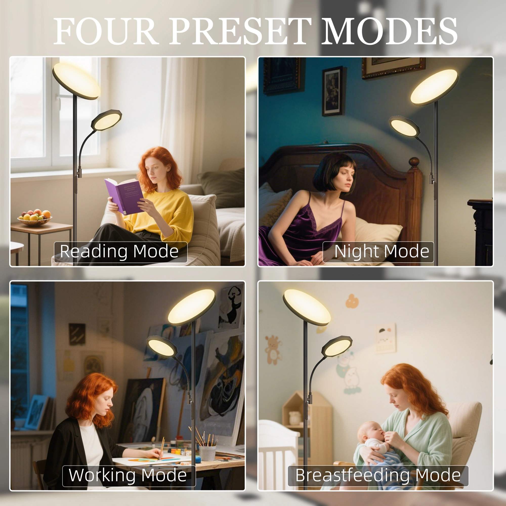 Floor Lamp 62" Standing Lamp with Shelf Wooden Base 3 Color Temperatures LED Bulb Included Reading Light for Living Room view 4
