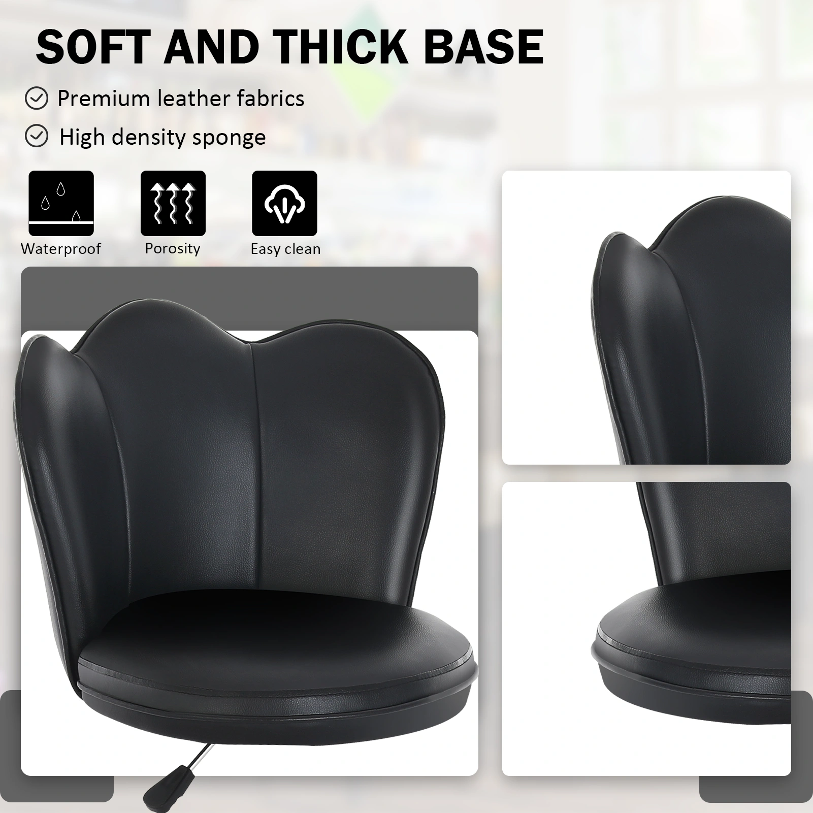 Set of 2 Swivel Bar Stools with Backs, Adjustable Counter Height Bar Chairs, Modern PU Leather Upholstered Barstools for Kitchen Island, Black view 3