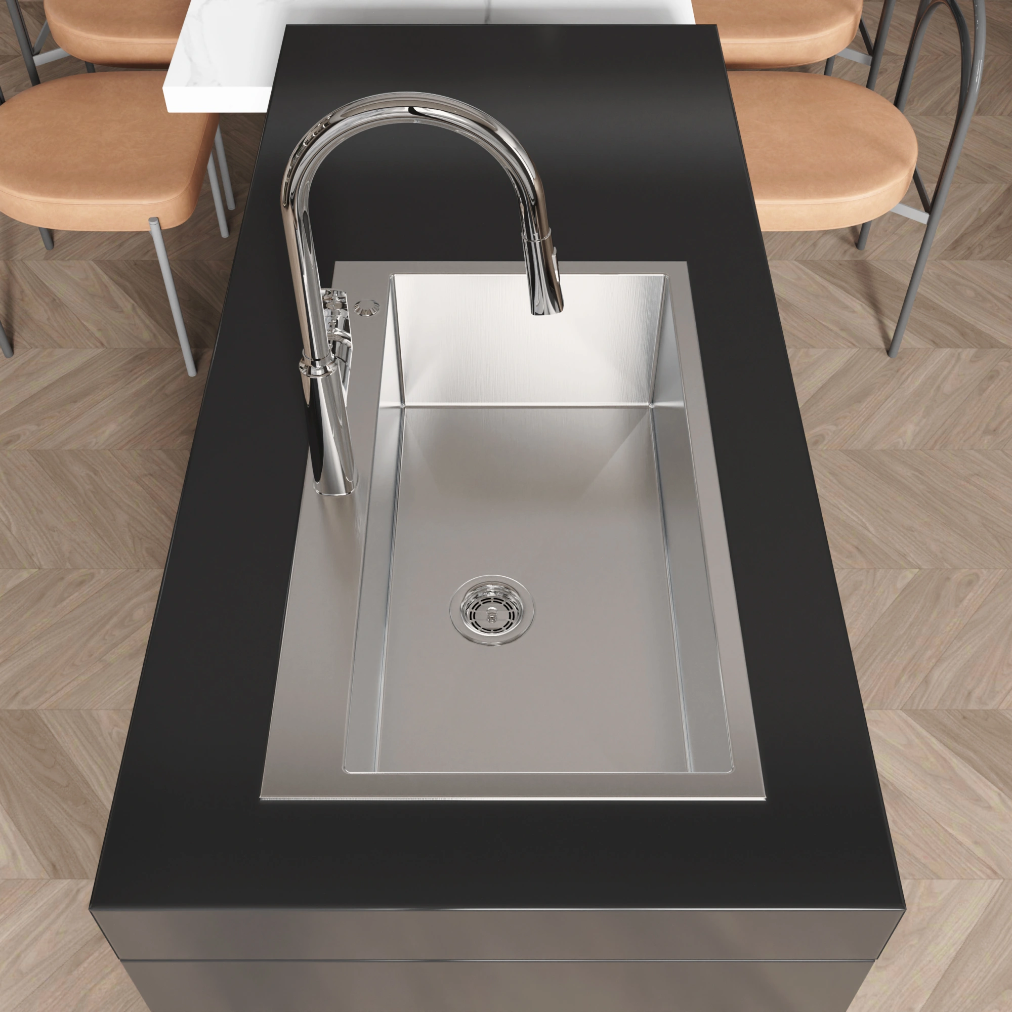 Handmade Stainless Steel Kitchen Sink 32x19 Inch Single Bowl Overmount Dark Gray with US Standard Drain & Hook view 5