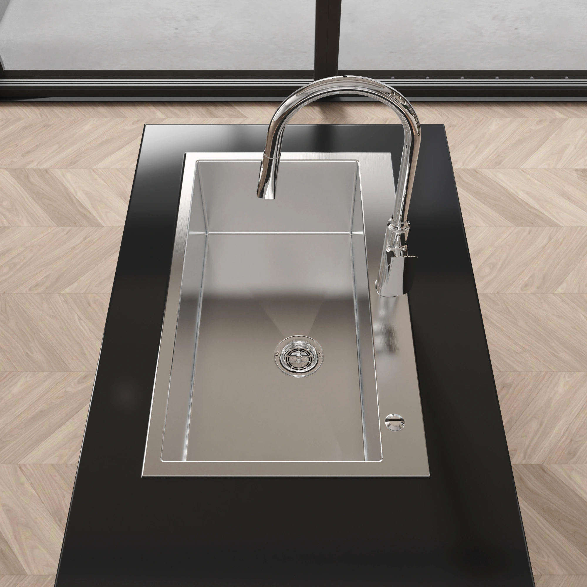 Handmade Stainless Steel Kitchen Sink 32x19 Inch Single Bowl Overmount Dark Gray with US Standard Drain & Hook view 8