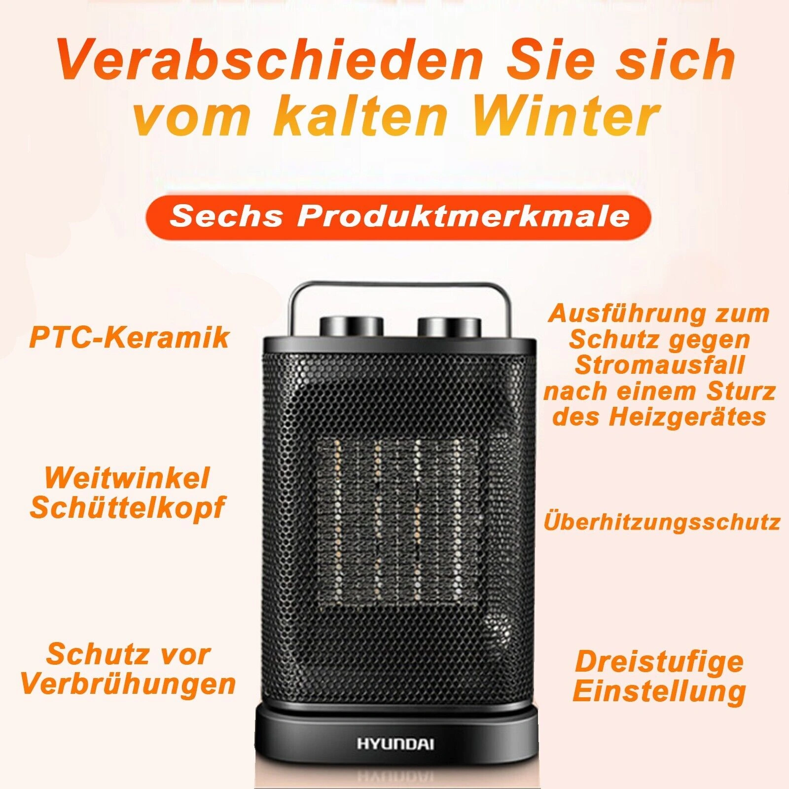 1500W PTC Ceramic Heater Fan, 3 Heat Levels Energy Saving Space Heater for Home Office Workshop view 2
