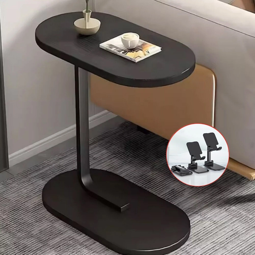 C-Shaped Sofa Side End Table, Compact Coffee Laptop Table for Living Room Bedroom, White, UK view 4