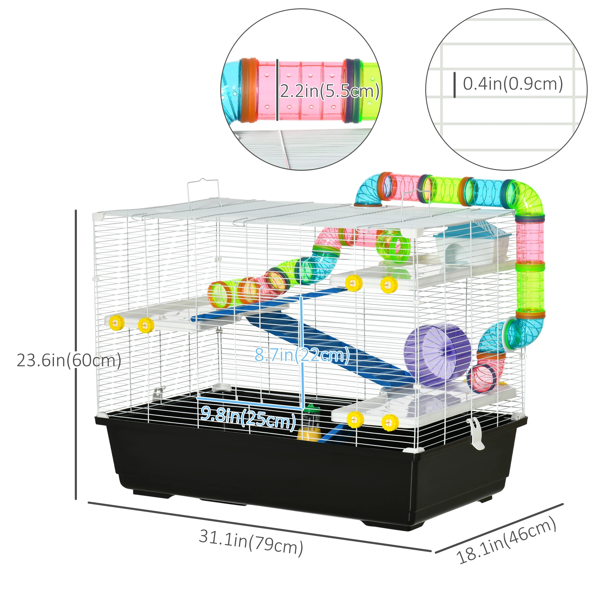 Large Hamster Cage with Tubes, Wheels & Platforms - Multi-Level Small Pet Habitat for Hamsters, Gerbils, Guinea Pigs view 2