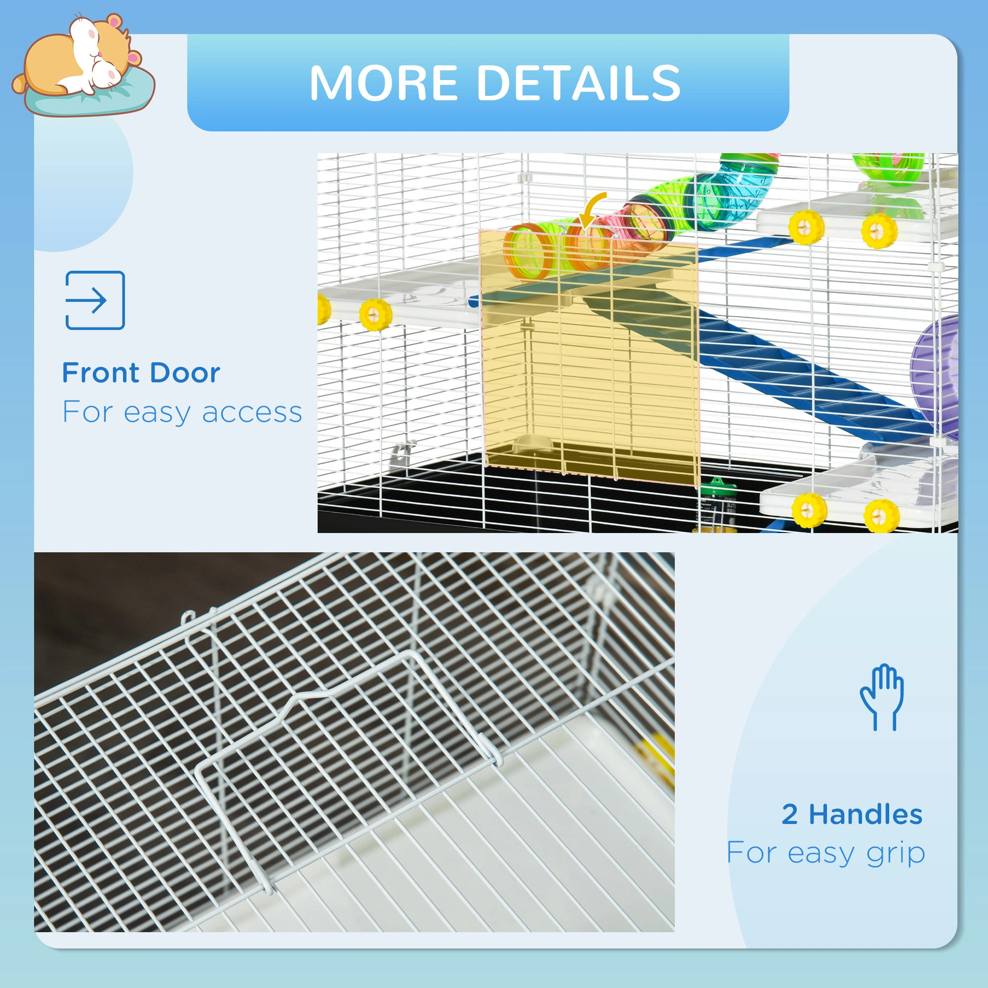 Large Hamster Cage with Tubes, Wheels & Platforms - Multi-Level Small Pet Habitat for Hamsters, Gerbils, Guinea Pigs view 3