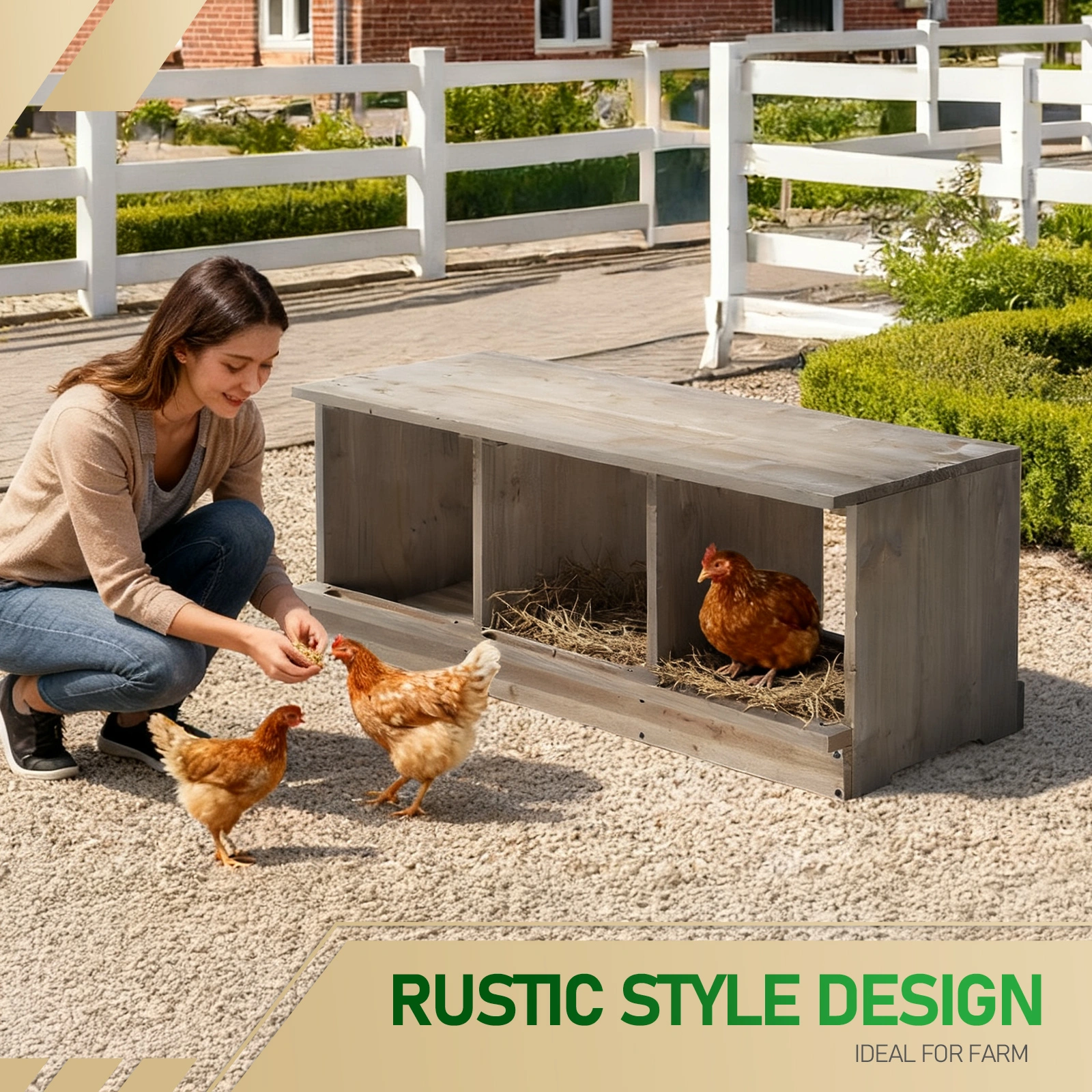 Nesting Boxes for Chickens, Wooden Chicken Nesting Box, Laying Eggs Nest Box for Chickens Hens Ducks, Gray, 3 Compartments view 10