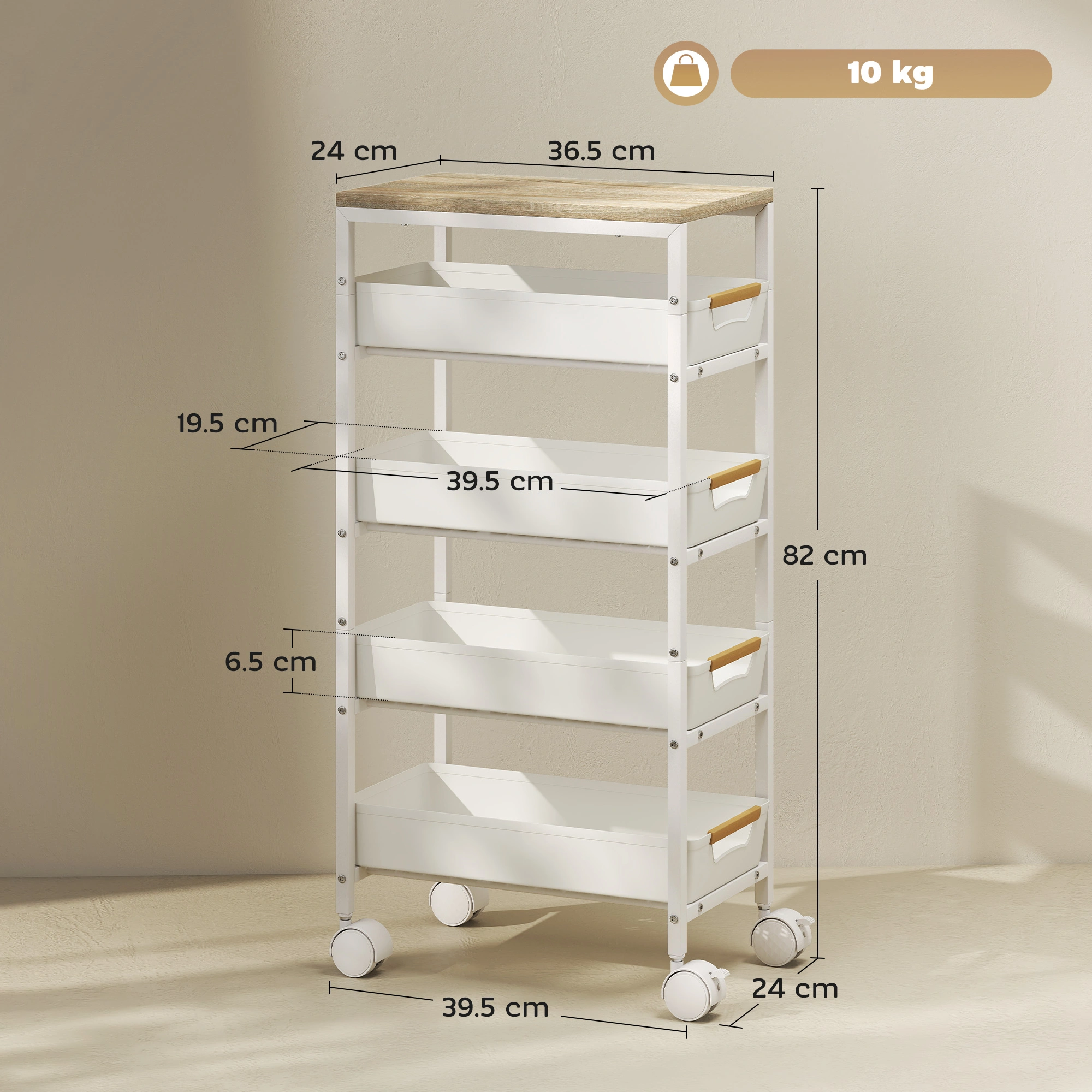 Multi-Layer Rolling Storage Trolley Cart with Wheels, Portable Organizer Shelf for Kitchen Bathroom Office view 5